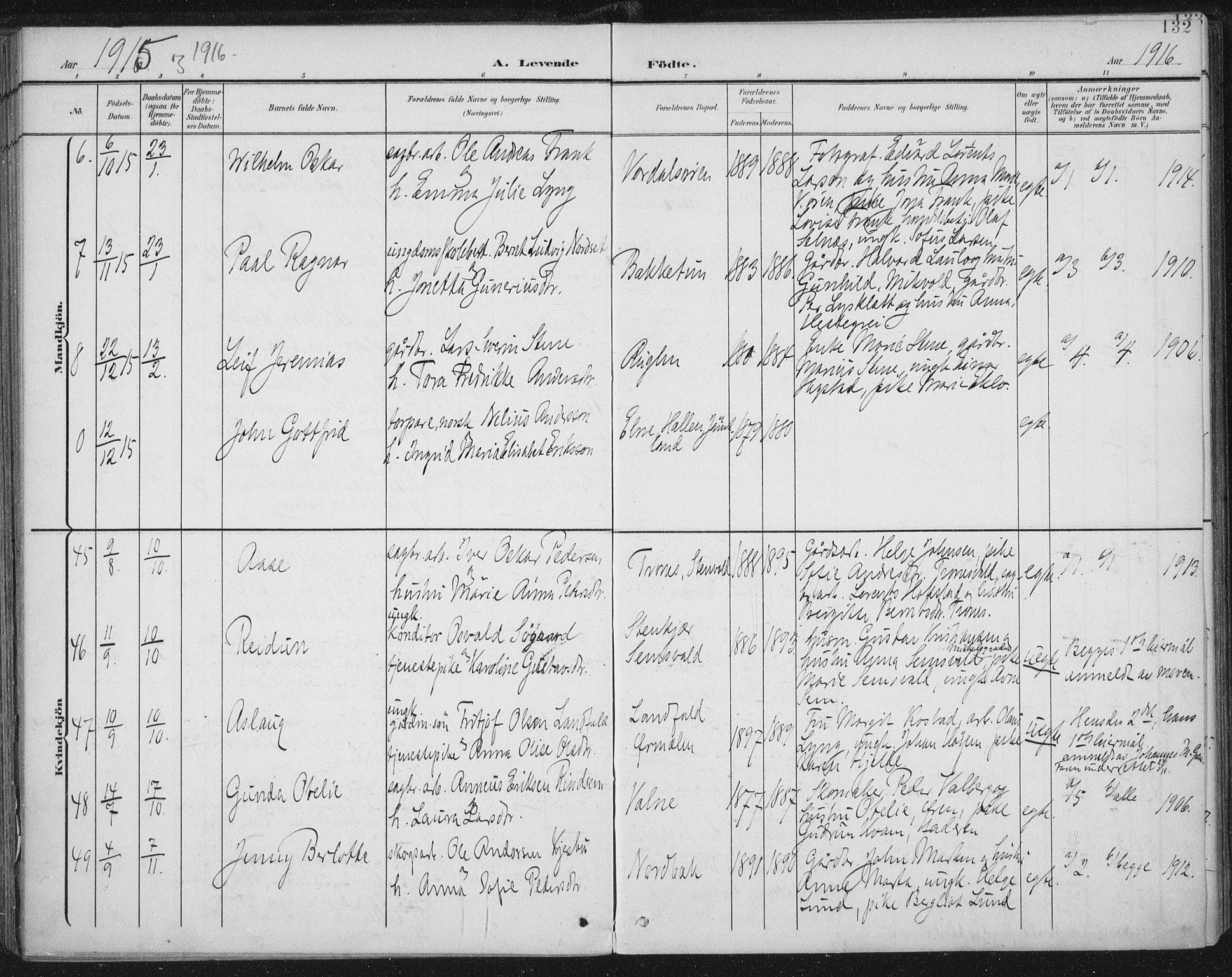 Ministerialprotokoller, klokkerbøker og fødselsregistre - Nord-Trøndelag, AV/SAT-A-1458/723/L0246: Parish register (official) no. 723A15, 1900-1917, p. 132