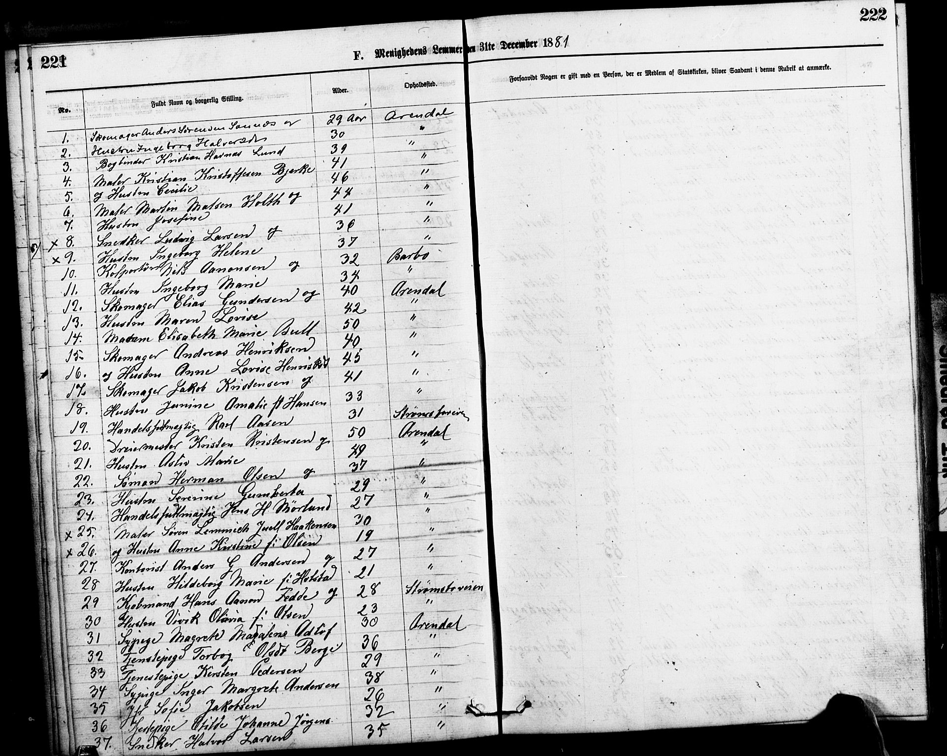 Den evangelisk-lutherske frimenighet, Arendal, AV/SAK-1292-0005/F/Fa/L0001: Dissenter register no. F 5, 1877-1883, p. 221-222