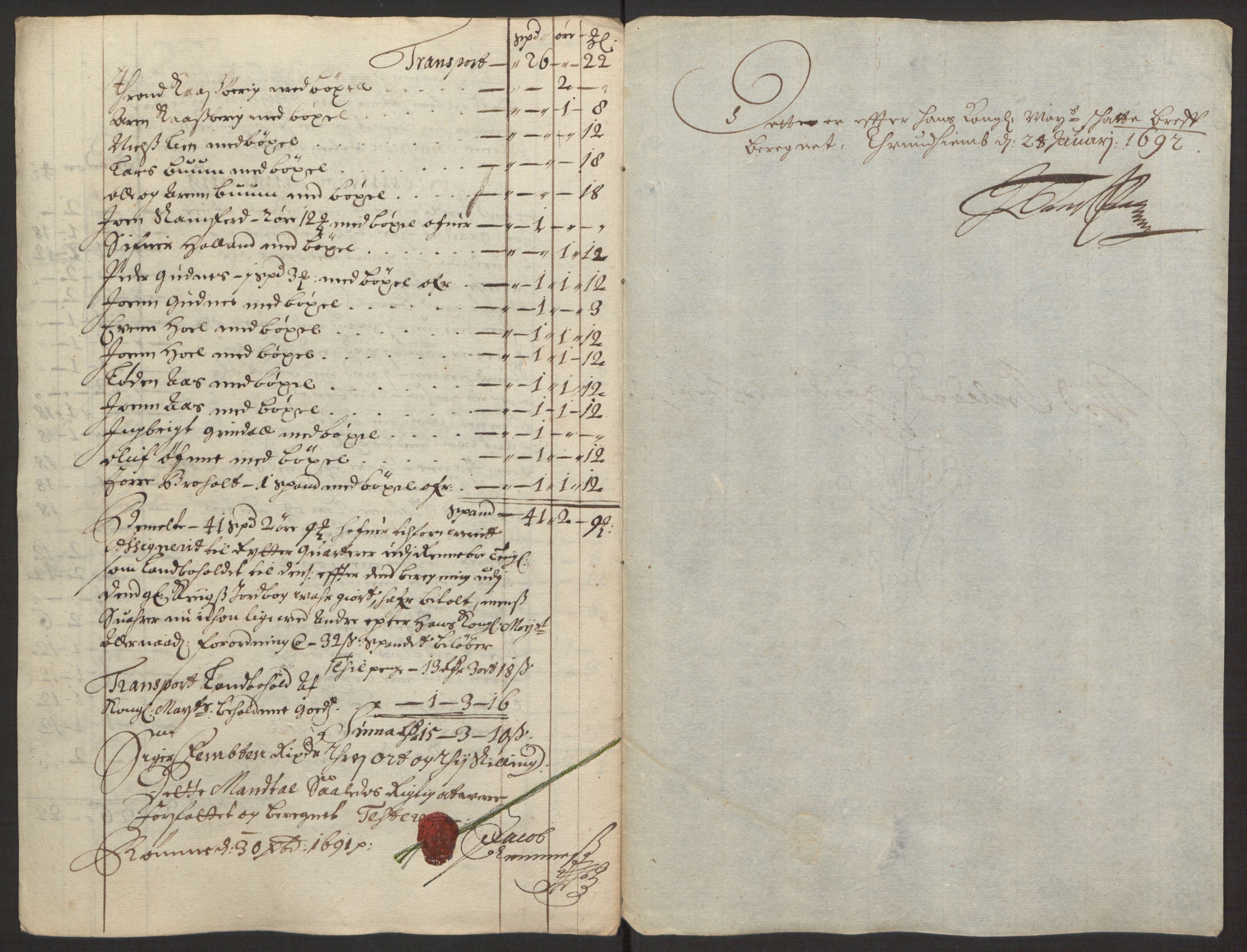 Rentekammeret inntil 1814, Reviderte regnskaper, Fogderegnskap, AV/RA-EA-4092/R58/L3937: Fogderegnskap Orkdal, 1691-1692, p. 129