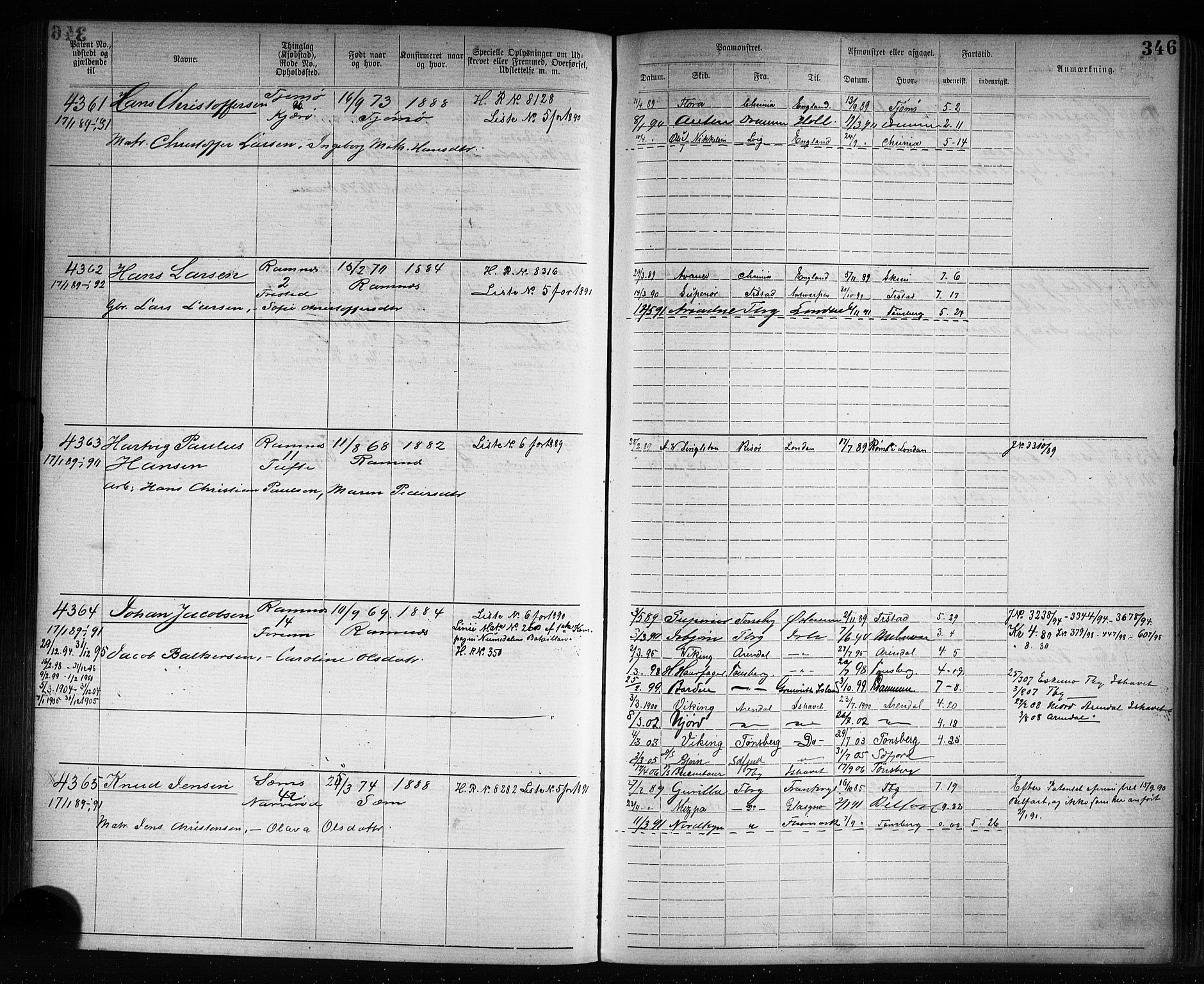 Tønsberg innrulleringskontor, AV/SAKO-A-786/F/Fb/L0007: Annotasjonsrulle Patent nr. 2636-5150, 1881-1892, p. 347