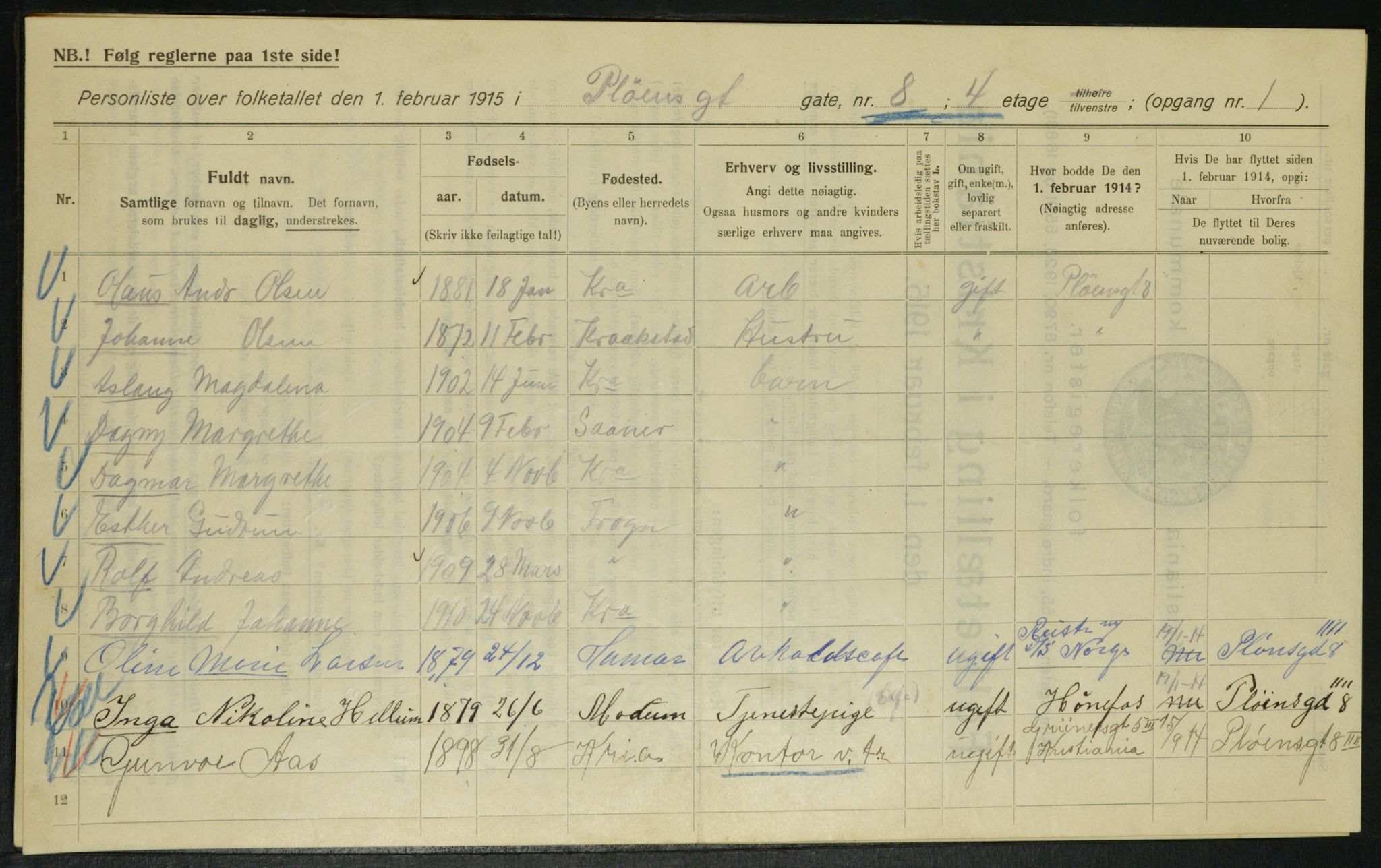 OBA, Municipal Census 1915 for Kristiania, 1915, p. 80330