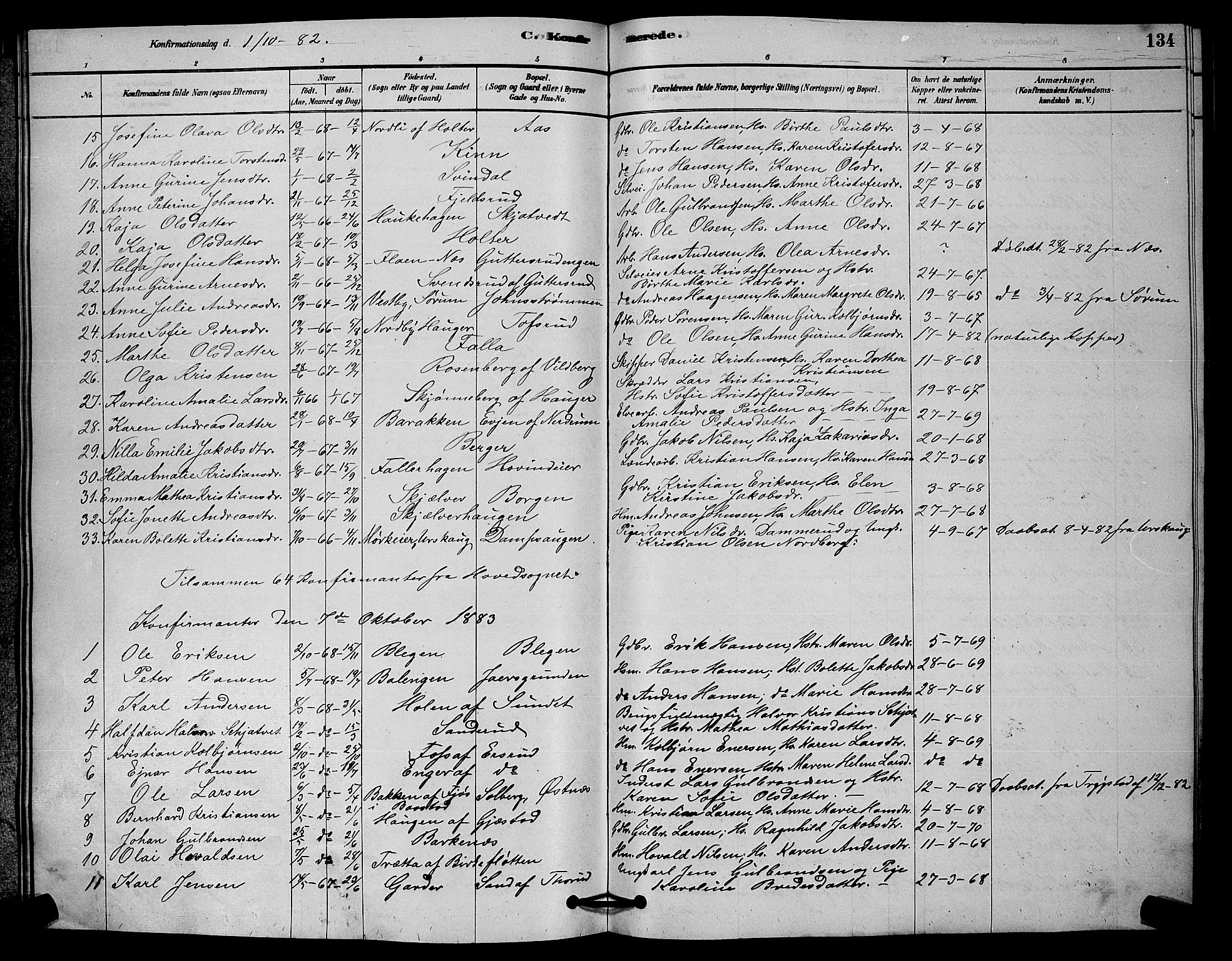 Fet prestekontor Kirkebøker, AV/SAO-A-10370a/G/Ga/L0006: Parish register (copy) no. I 6, 1878-1891, p. 134