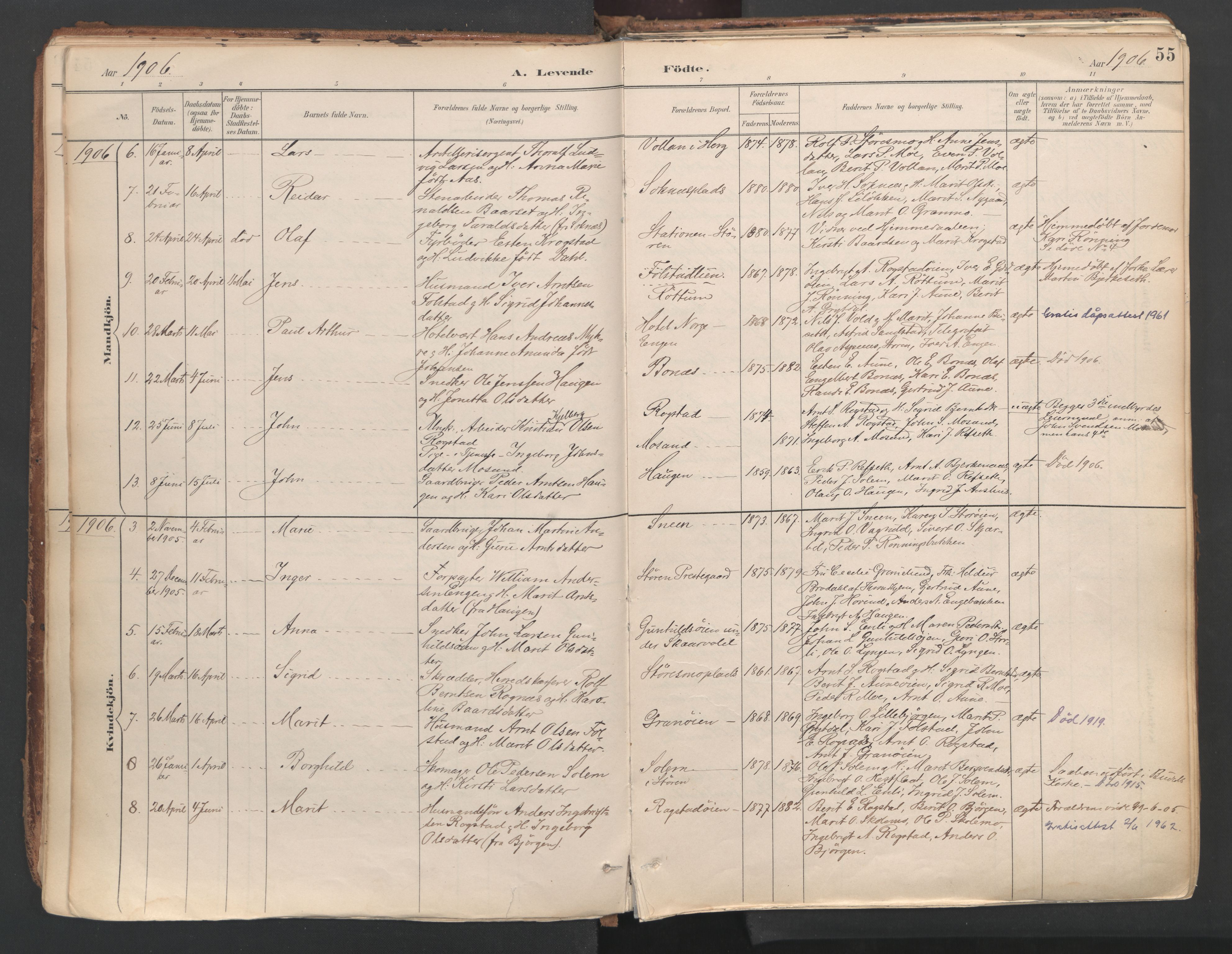 Ministerialprotokoller, klokkerbøker og fødselsregistre - Sør-Trøndelag, SAT/A-1456/687/L1004: Parish register (official) no. 687A10, 1891-1923, p. 55