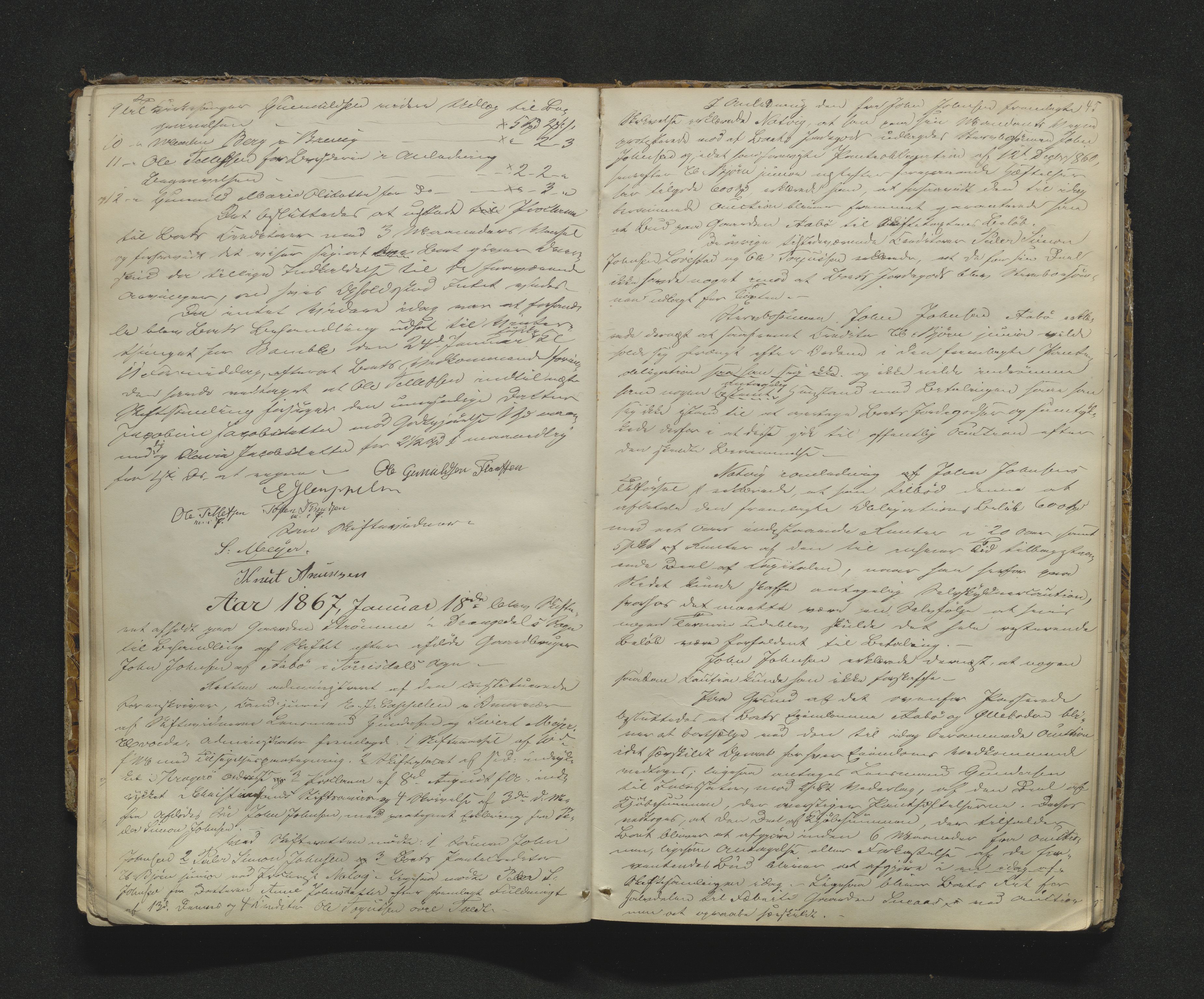 Bamble sorenskriveri, AV/SAKO-A-214/H/Hb/Hbc/L0005: Skifteforhandlingsprotokoll, 1866-1868, p. 44-45
