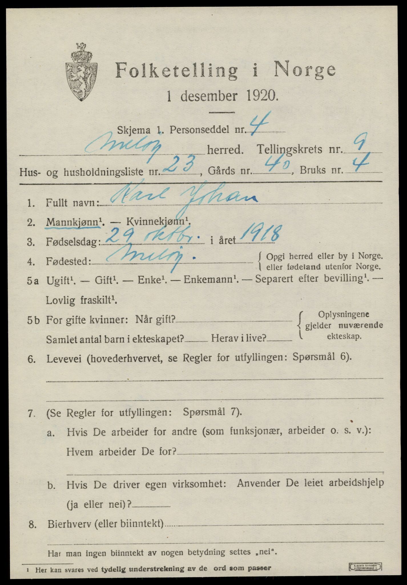 SAT, 1920 census for Meløy, 1920, p. 4715