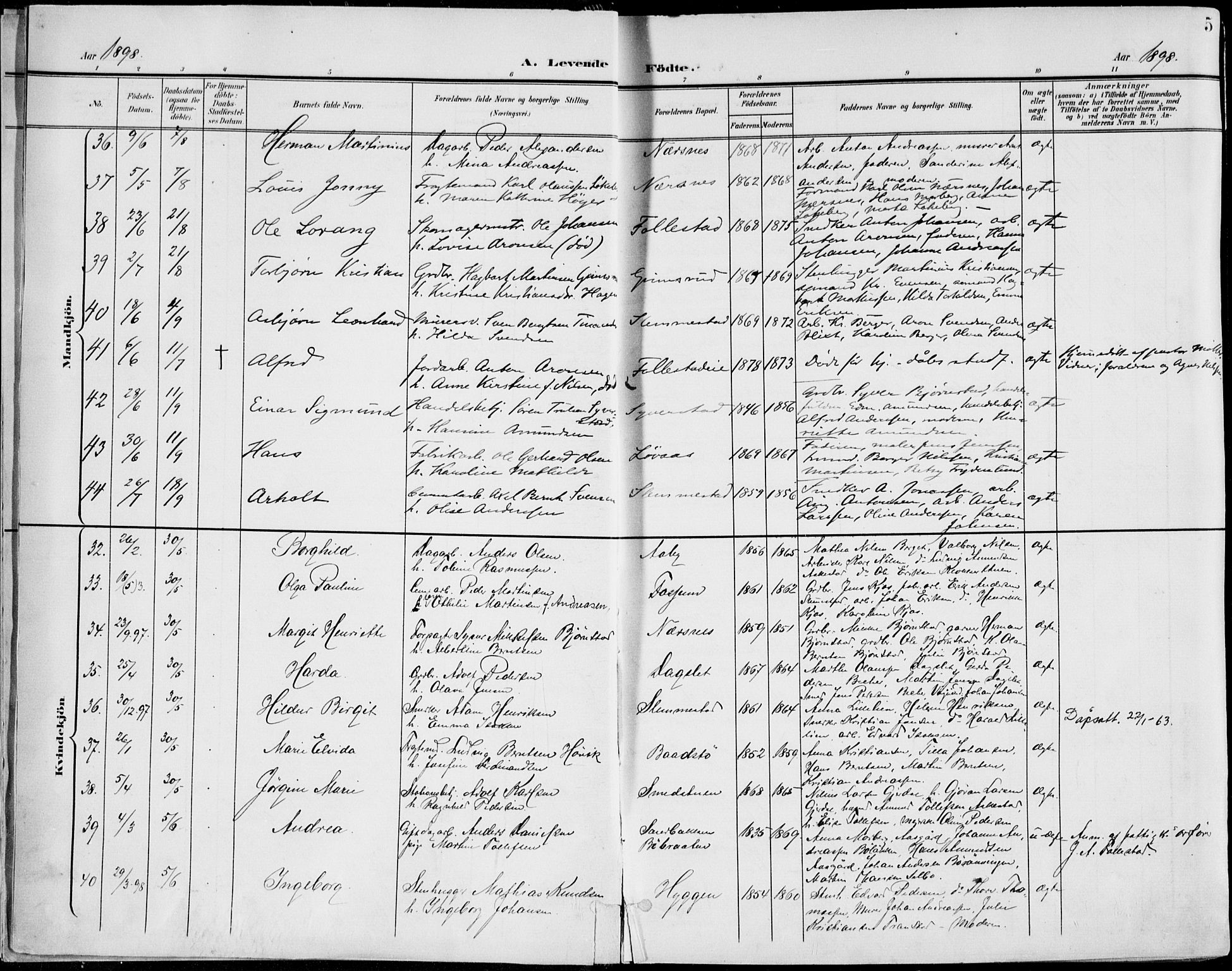 Røyken kirkebøker, AV/SAKO-A-241/F/Fa/L0009: Parish register (official) no. 9, 1898-1911, p. 5