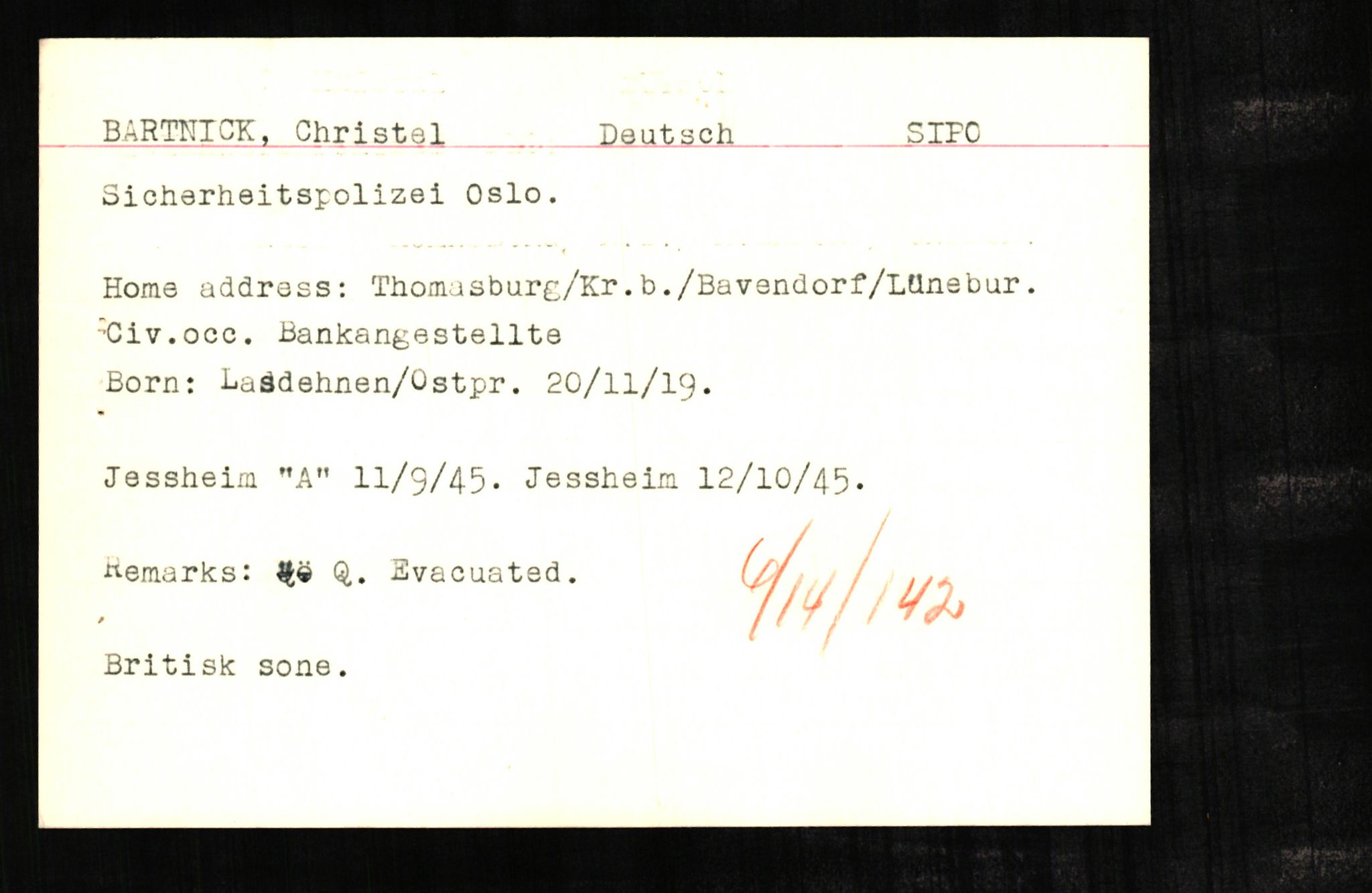 Forsvaret, Forsvarets overkommando II, AV/RA-RAFA-3915/D/Db/L0002: CI Questionaires. Tyske okkupasjonsstyrker i Norge. Tyskere., 1945-1946, p. 172