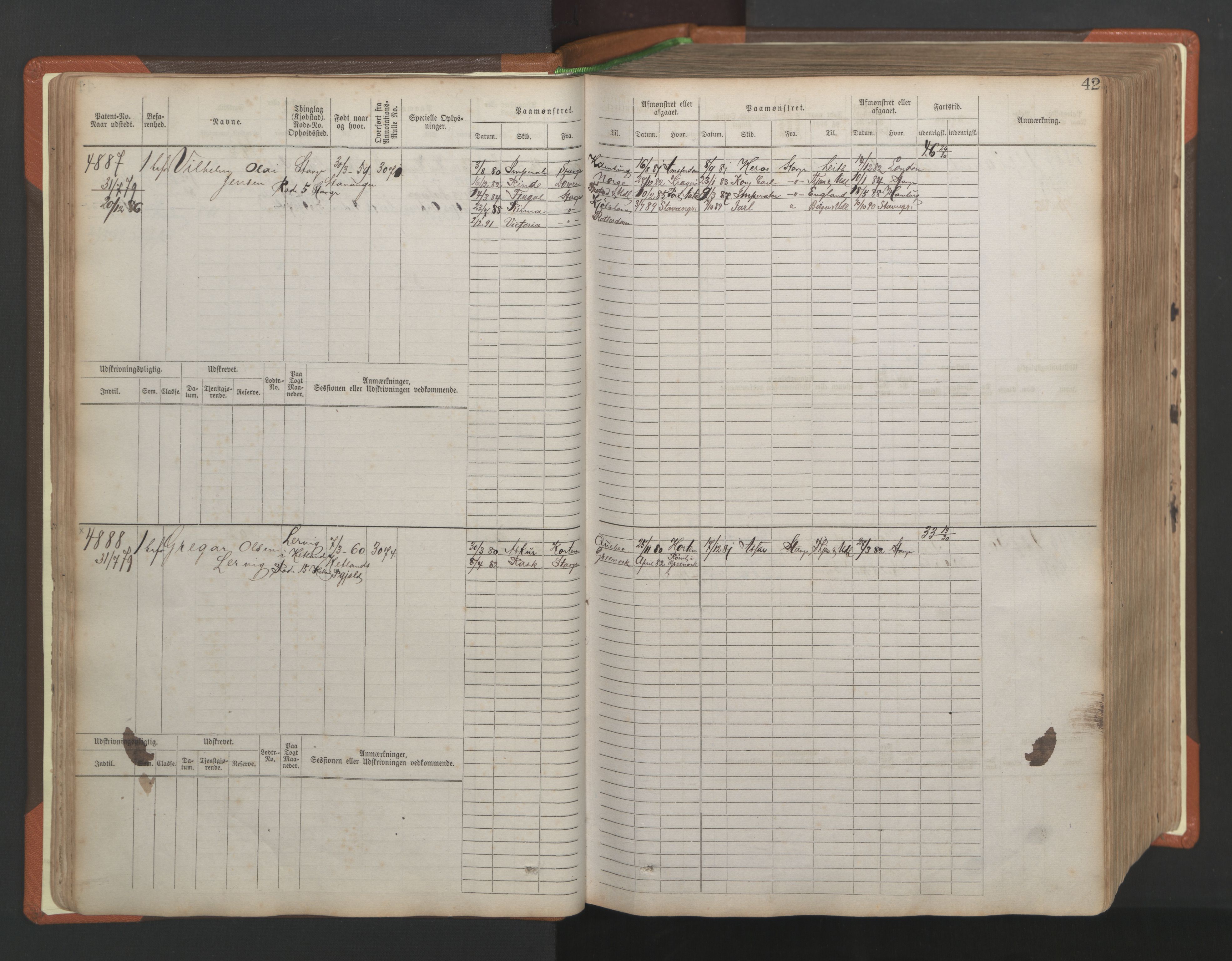 Stavanger sjømannskontor, AV/SAST-A-102006/F/Fb/Fbb/L0009: Sjøfartshovedrulle, patentnr. 4805-6006, 1879-1887, p. 46