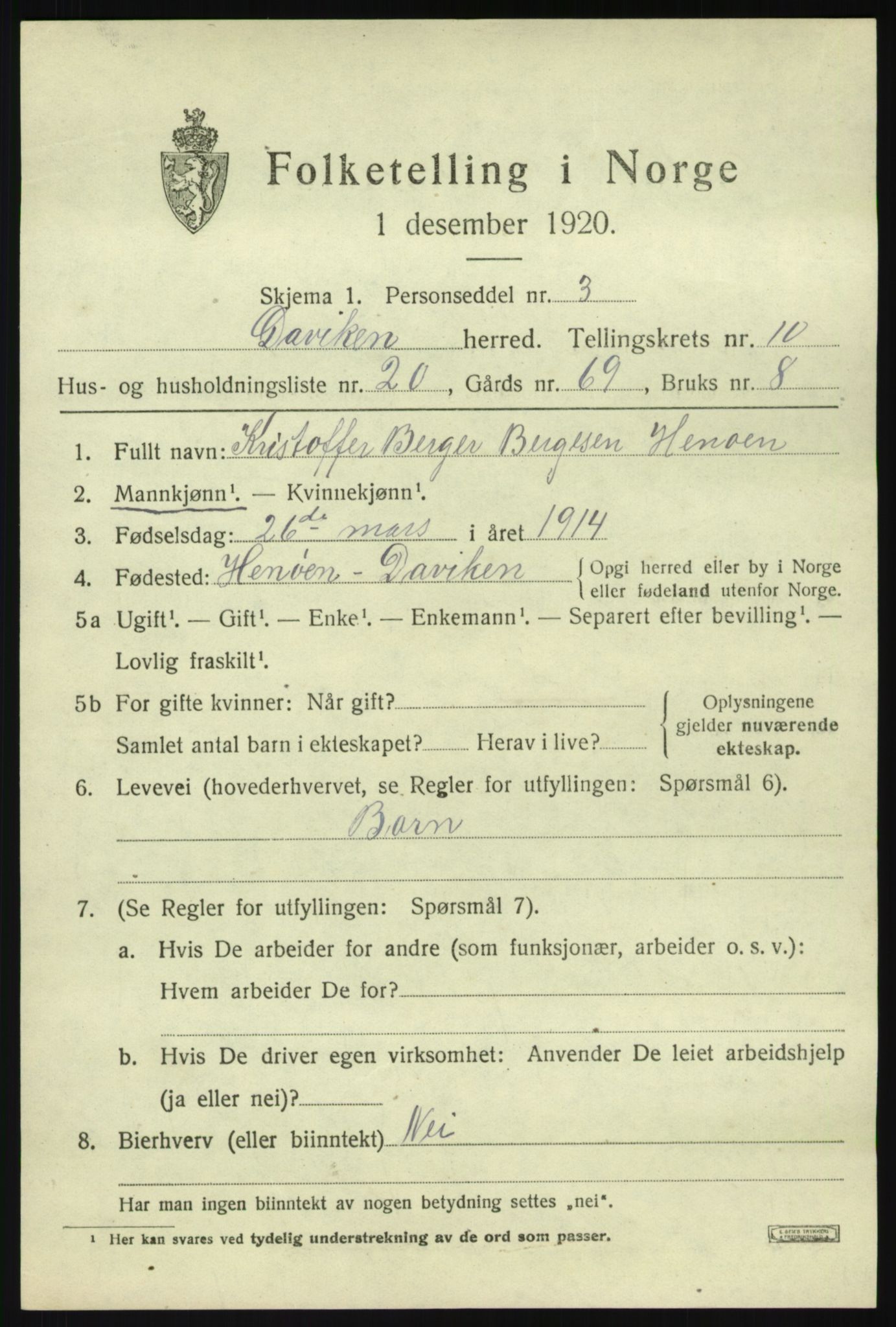 SAB, 1920 census for Davik, 1920, p. 5361