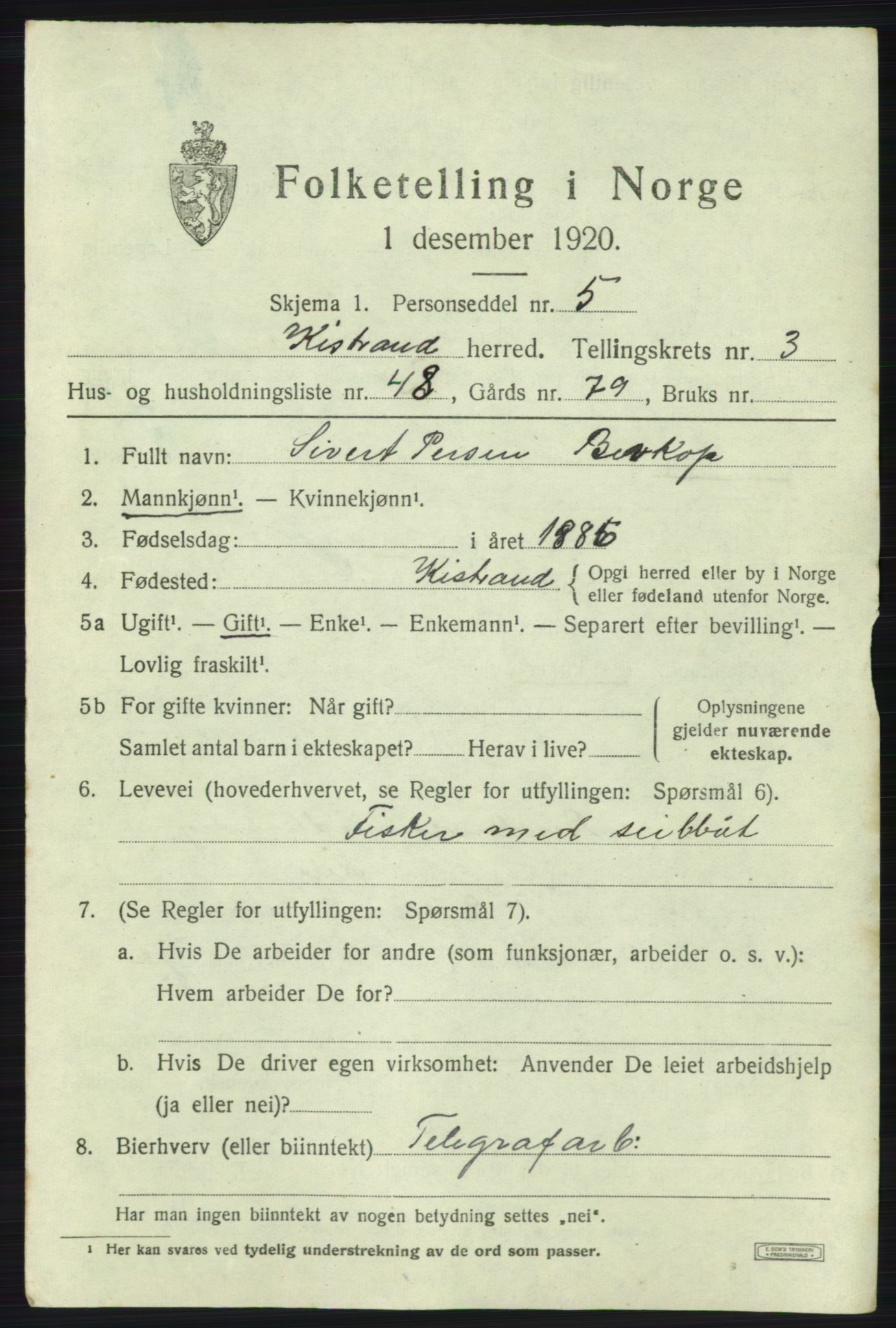 SATØ, 1920 census for Kistrand, 1920, p. 2374