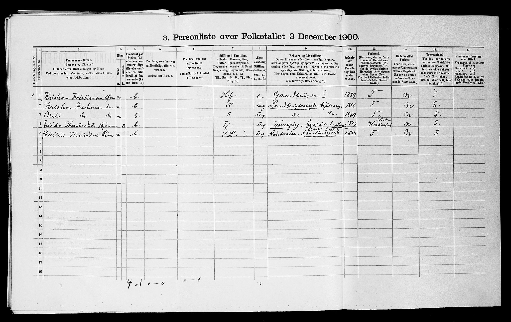 SAST, 1900 census for Helleland, 1900, p. 243