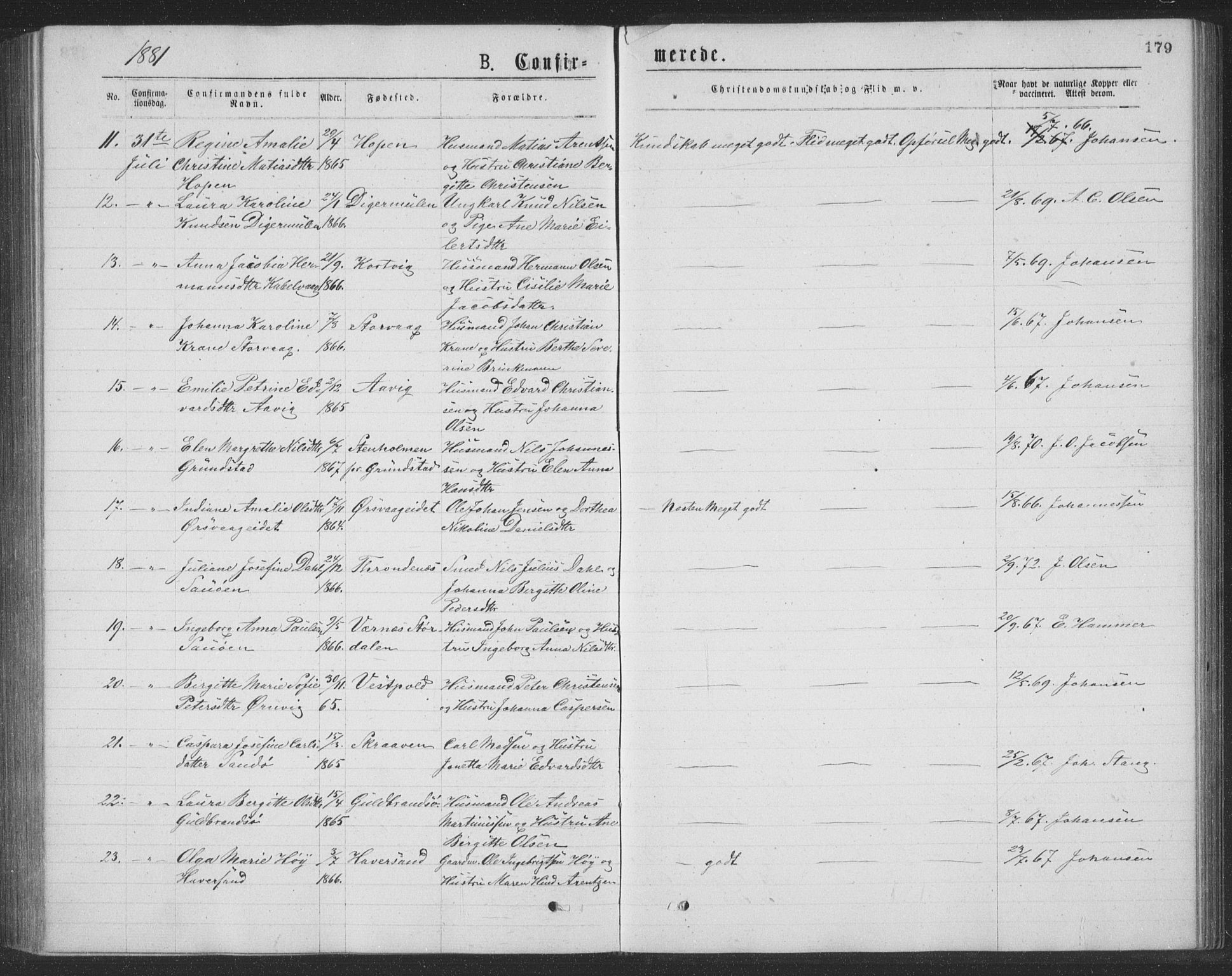 Ministerialprotokoller, klokkerbøker og fødselsregistre - Nordland, AV/SAT-A-1459/874/L1075: Parish register (copy) no. 874C04, 1876-1883, p. 179