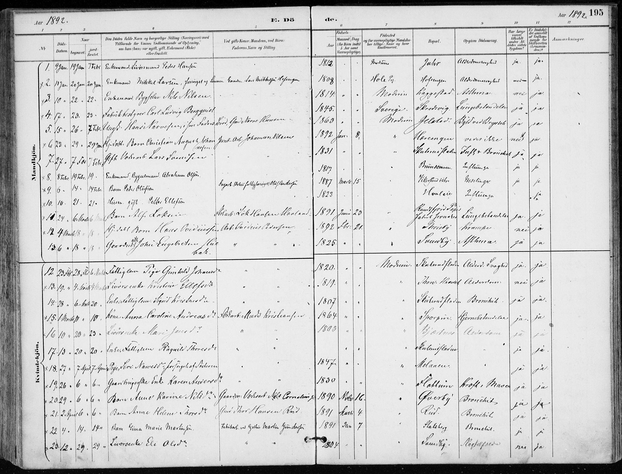 Modum kirkebøker, SAKO/A-234/F/Fa/L0012: Parish register (official) no. 12, 1890-1898, p. 195