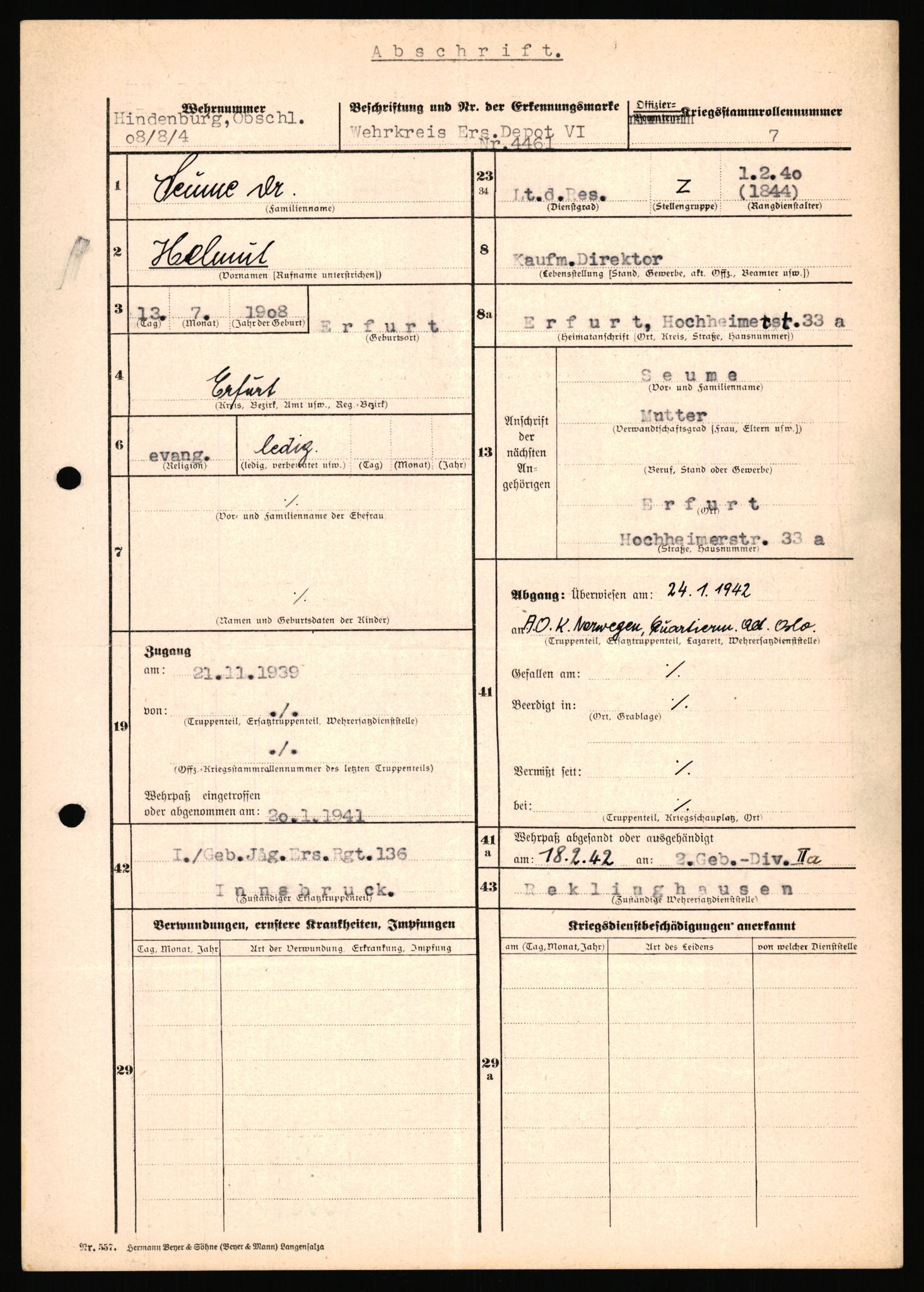 Forsvarets Overkommando. 2 kontor. Arkiv 11.4. Spredte tyske arkivsaker, AV/RA-RAFA-7031/D/Dar/Dara/L0019: Personalbøker og diverse, 1940-1945, p. 148