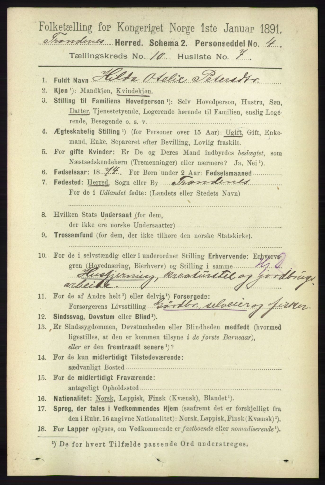 RA, 1891 census for 1914 Trondenes, 1891, p. 7556