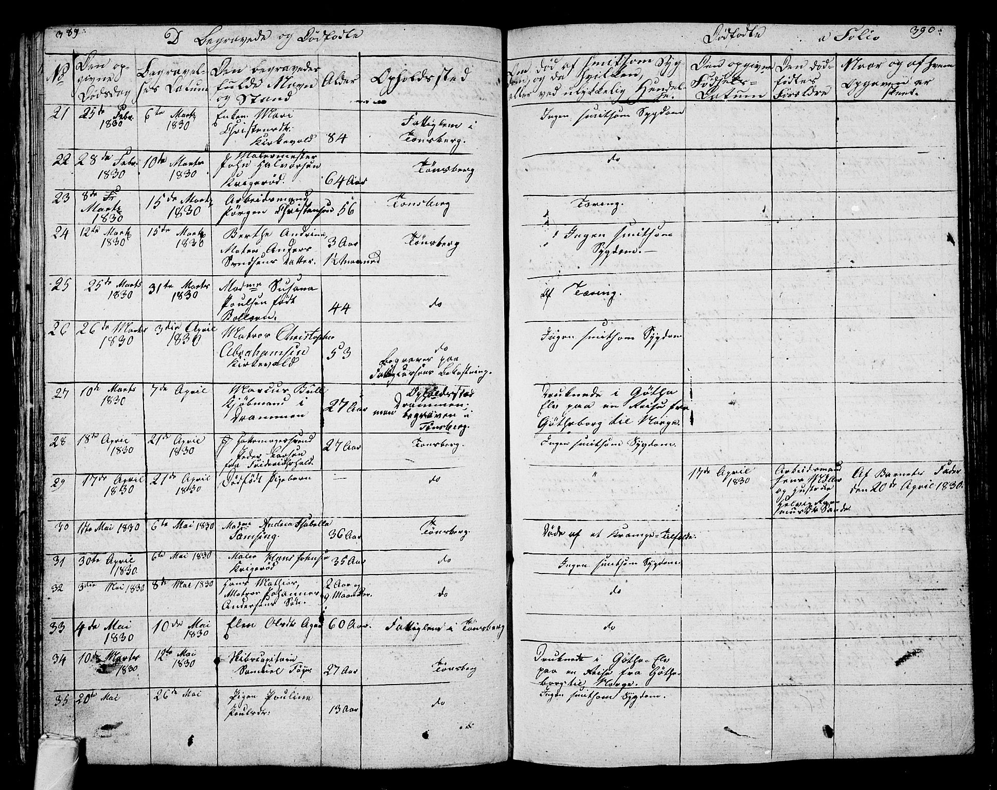 Tønsberg kirkebøker, AV/SAKO-A-330/G/Ga/L0002: Parish register (copy) no. 2, 1827-1854, p. 389-390