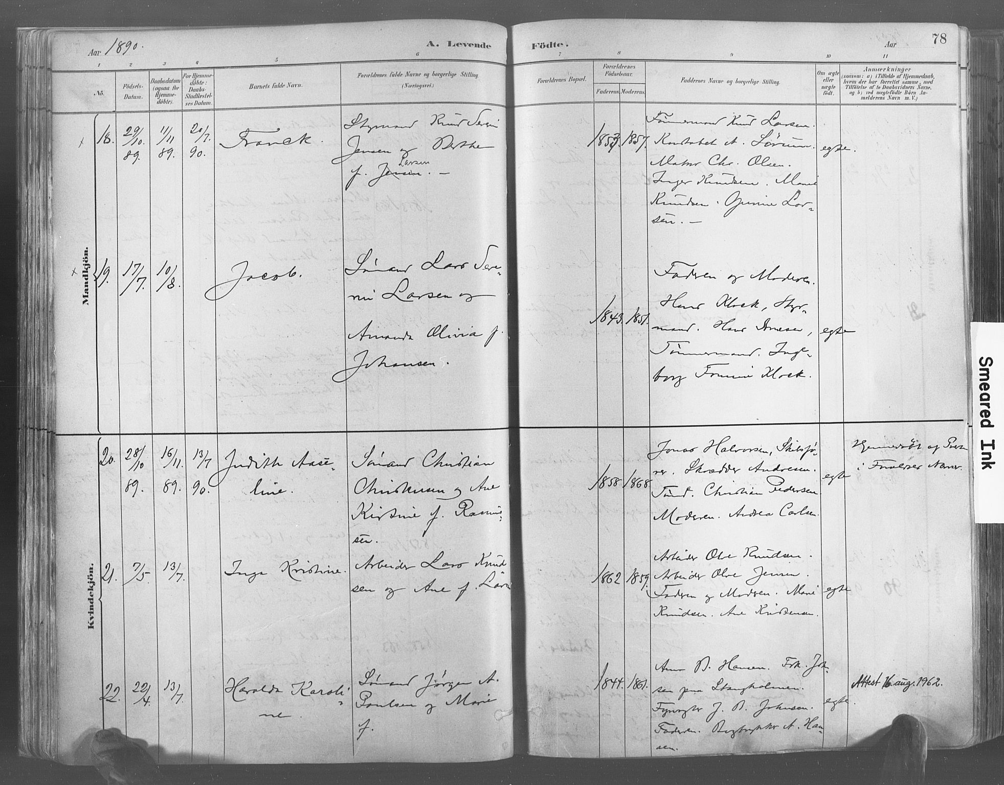 Risør sokneprestkontor, AV/SAK-1111-0035/F/Fa/L0005: Parish register (official) no. A 5, 1883-1895, p. 78