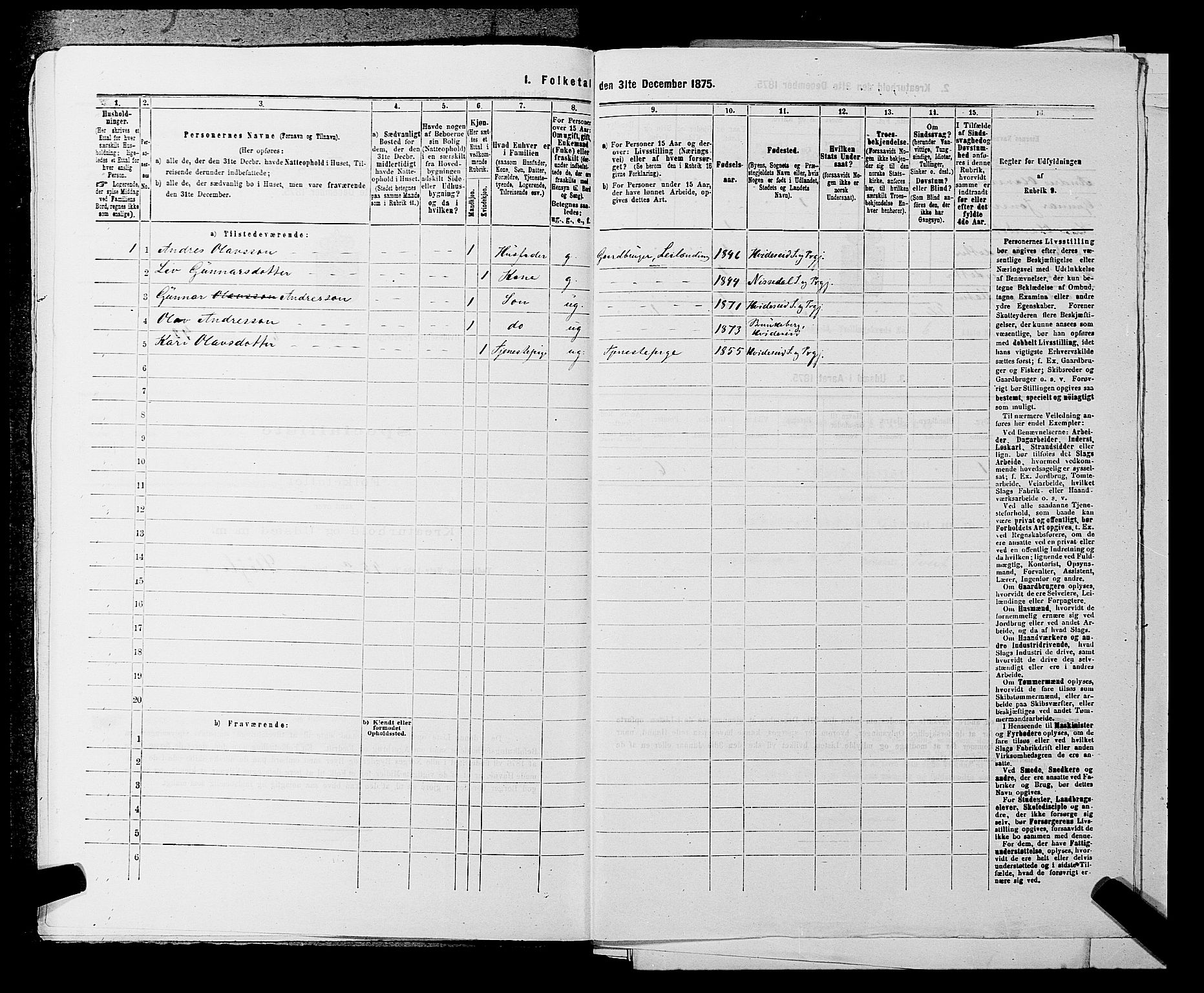 SAKO, 1875 census for 0829P Kviteseid, 1875, p. 568