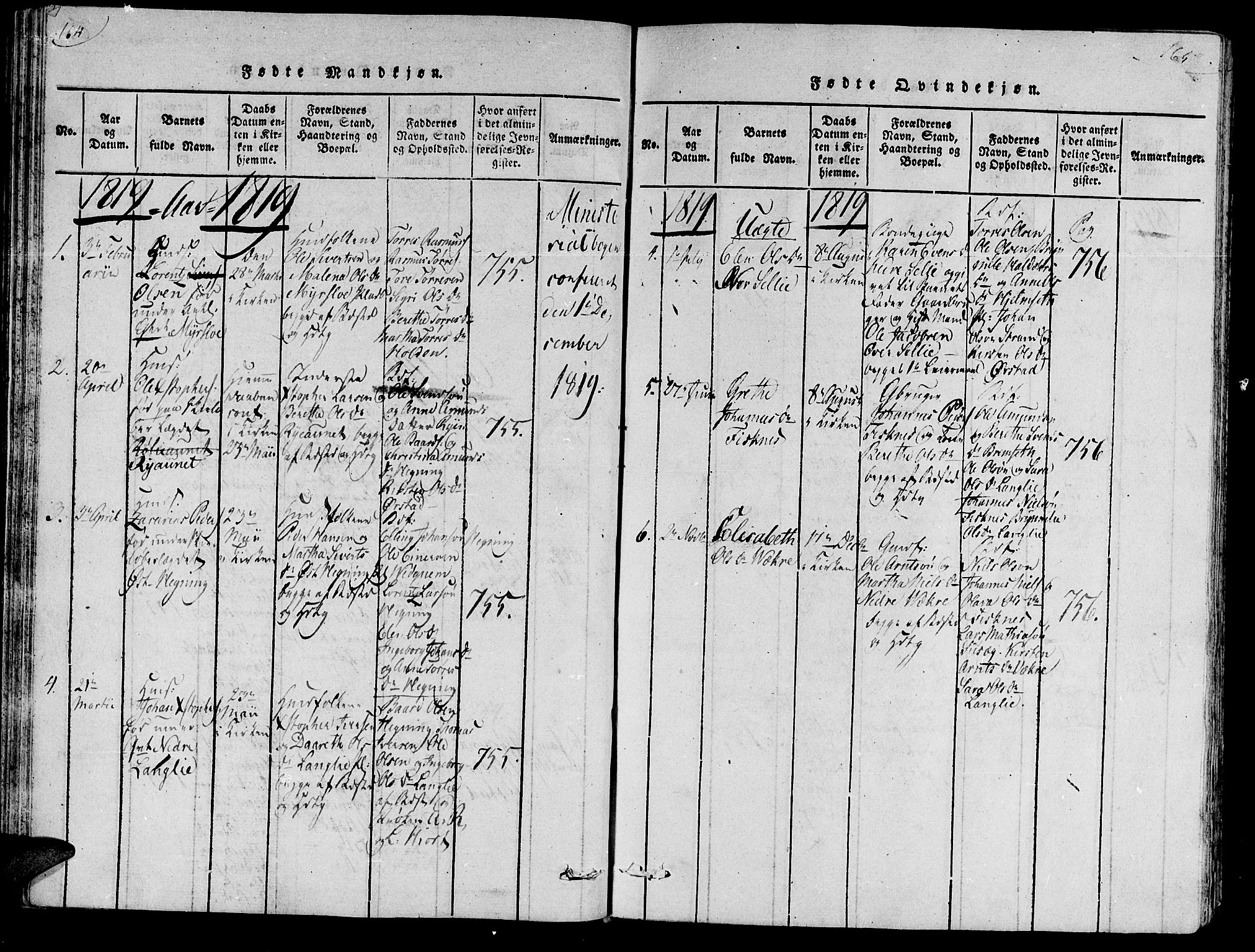 Ministerialprotokoller, klokkerbøker og fødselsregistre - Nord-Trøndelag, SAT/A-1458/735/L0333: Parish register (official) no. 735A04 /3, 1816-1825, p. 164-165