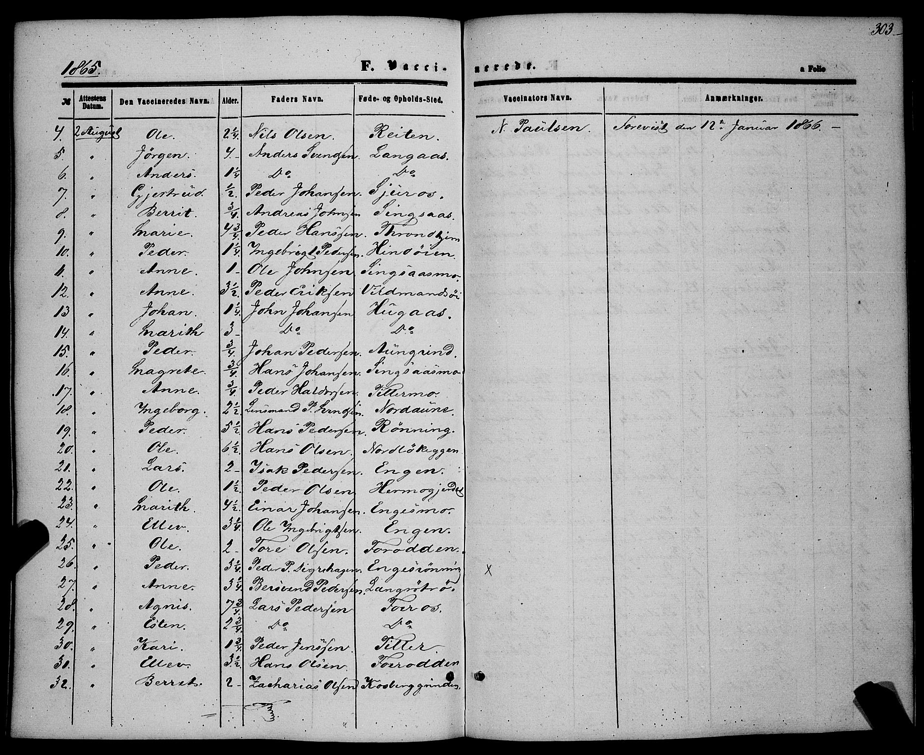 Ministerialprotokoller, klokkerbøker og fødselsregistre - Sør-Trøndelag, SAT/A-1456/685/L0966: Parish register (official) no. 685A07 /1, 1860-1869, p. 303