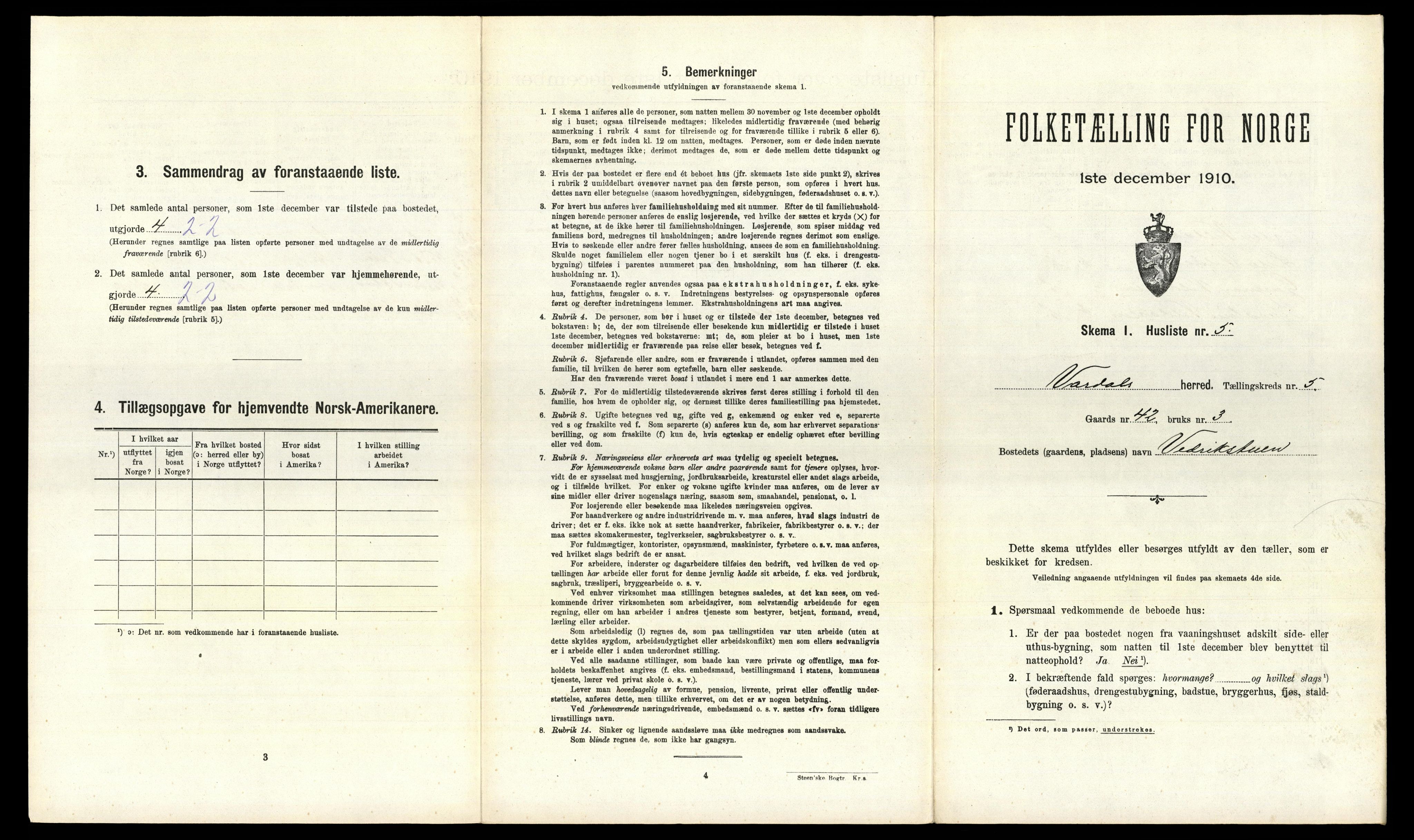 RA, 1910 census for Vardal, 1910, p. 608