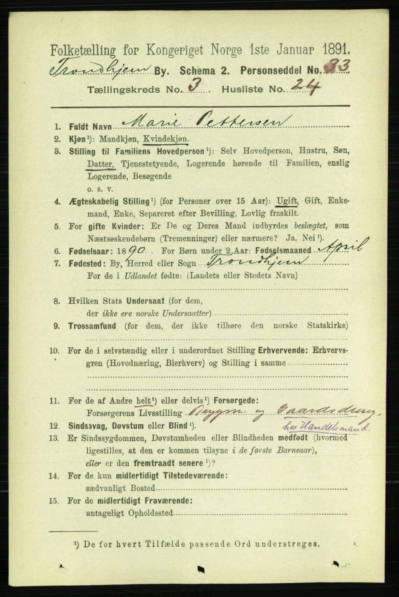 RA, 1891 census for 1601 Trondheim, 1891, p. 4037