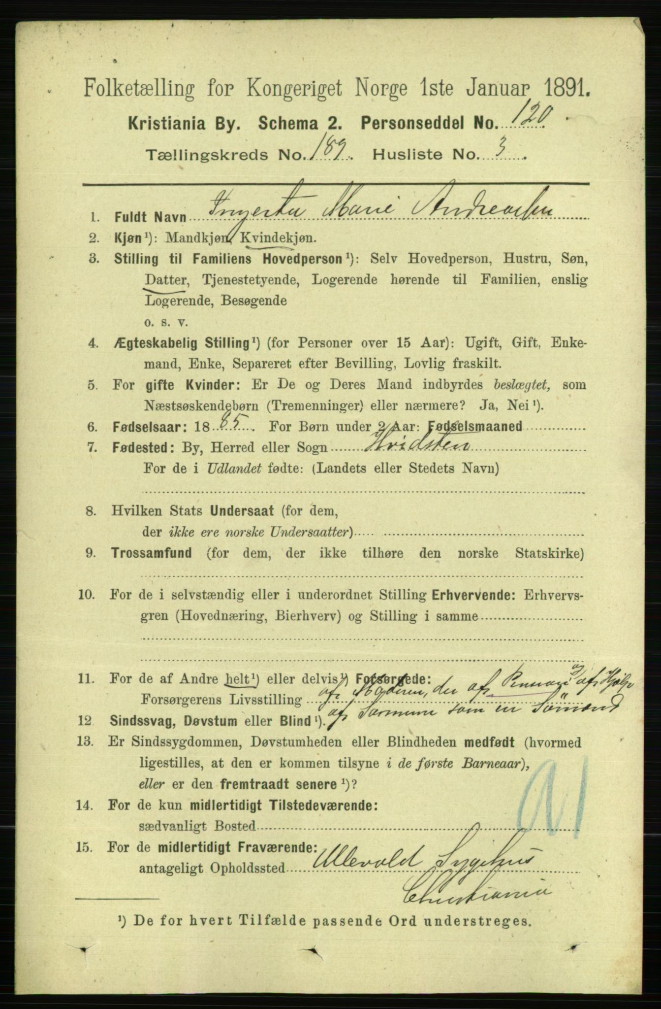 RA, 1891 census for 0301 Kristiania, 1891, p. 113392