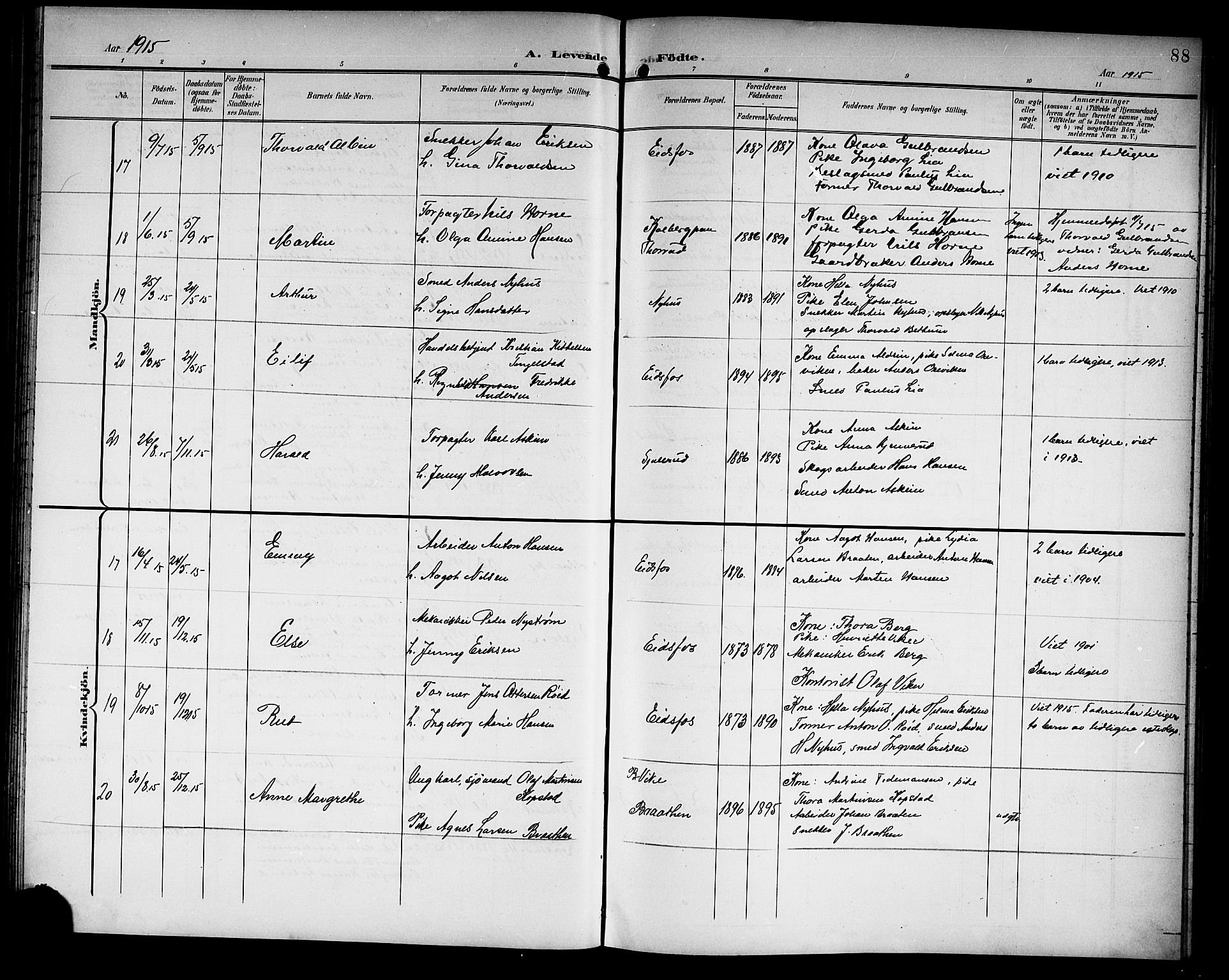 Hof kirkebøker, AV/SAKO-A-64/G/Ga/L0005: Parish register (copy) no. I 5, 1899-1922, p. 88