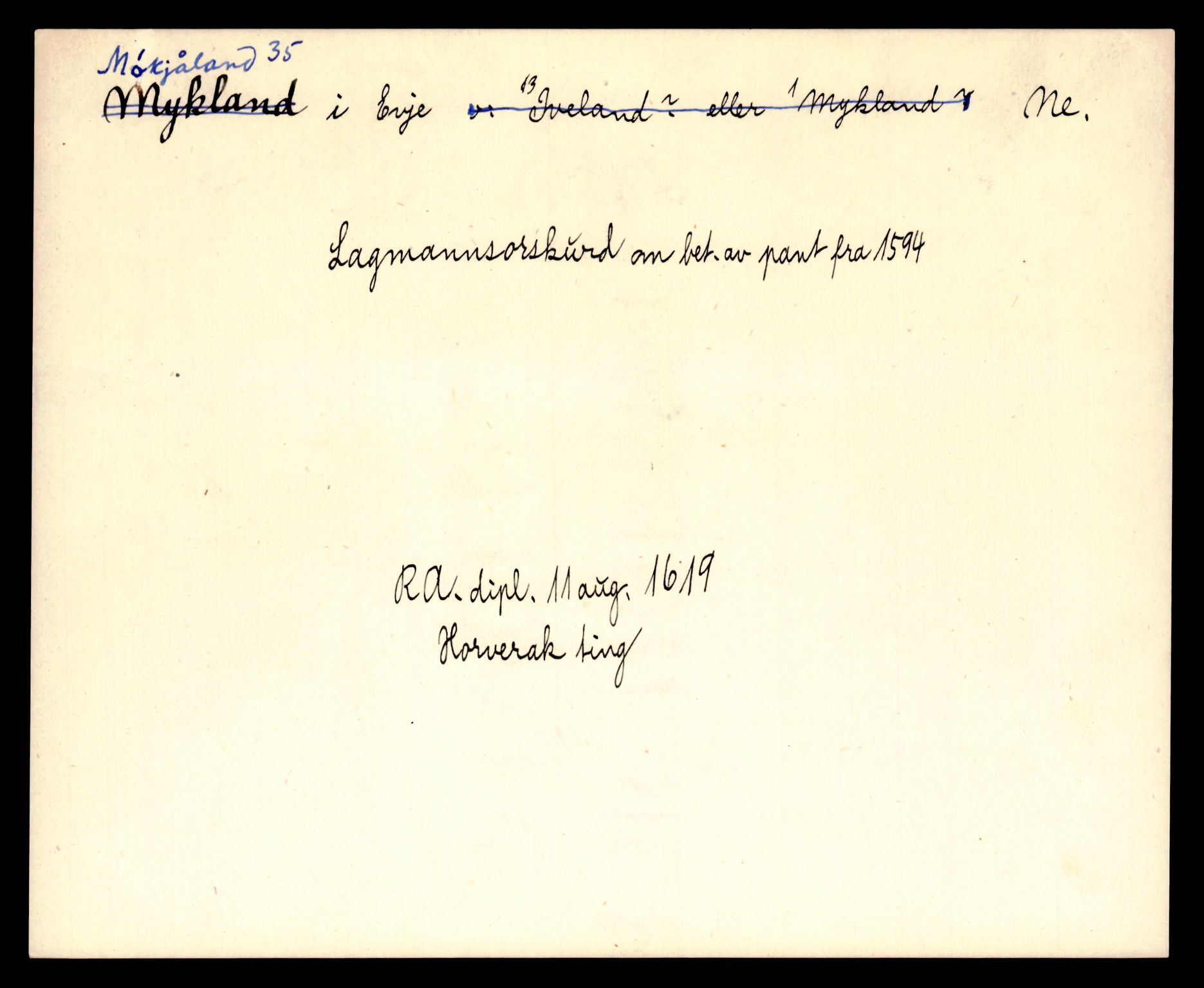 Riksarkivets diplomsamling, AV/RA-EA-5965/F35/F35e/L0024: Registreringssedler Aust-Agder 2, 1400-1700, p. 351