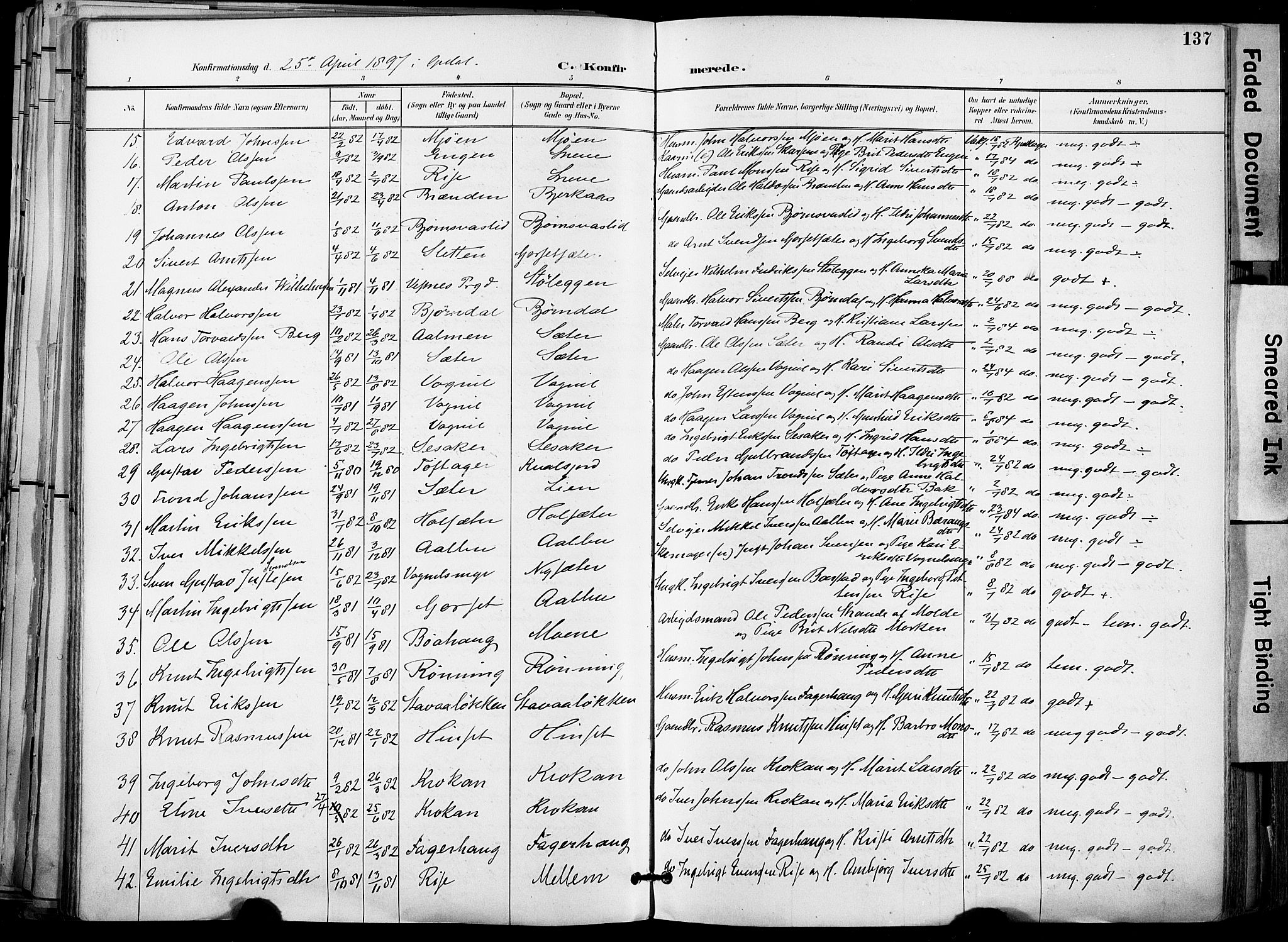 Ministerialprotokoller, klokkerbøker og fødselsregistre - Sør-Trøndelag, SAT/A-1456/678/L0902: Parish register (official) no. 678A11, 1895-1911, p. 137