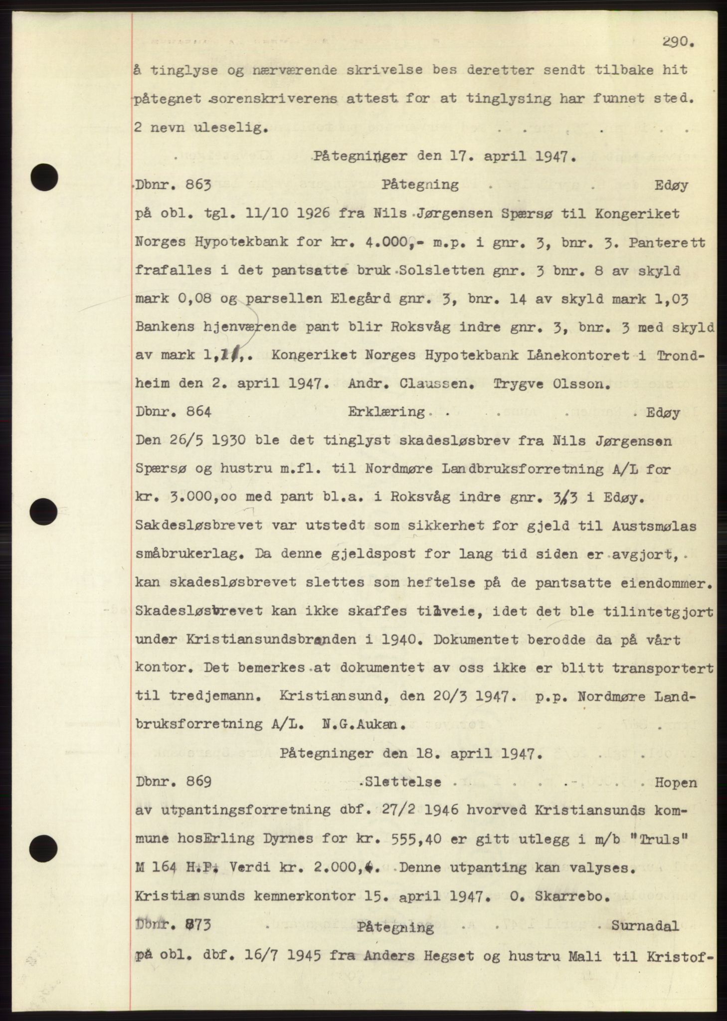 Nordmøre sorenskriveri, SAT/A-4132/1/2/2Ca: Mortgage book no. C82b, 1946-1951, Diary no: : 963/1947