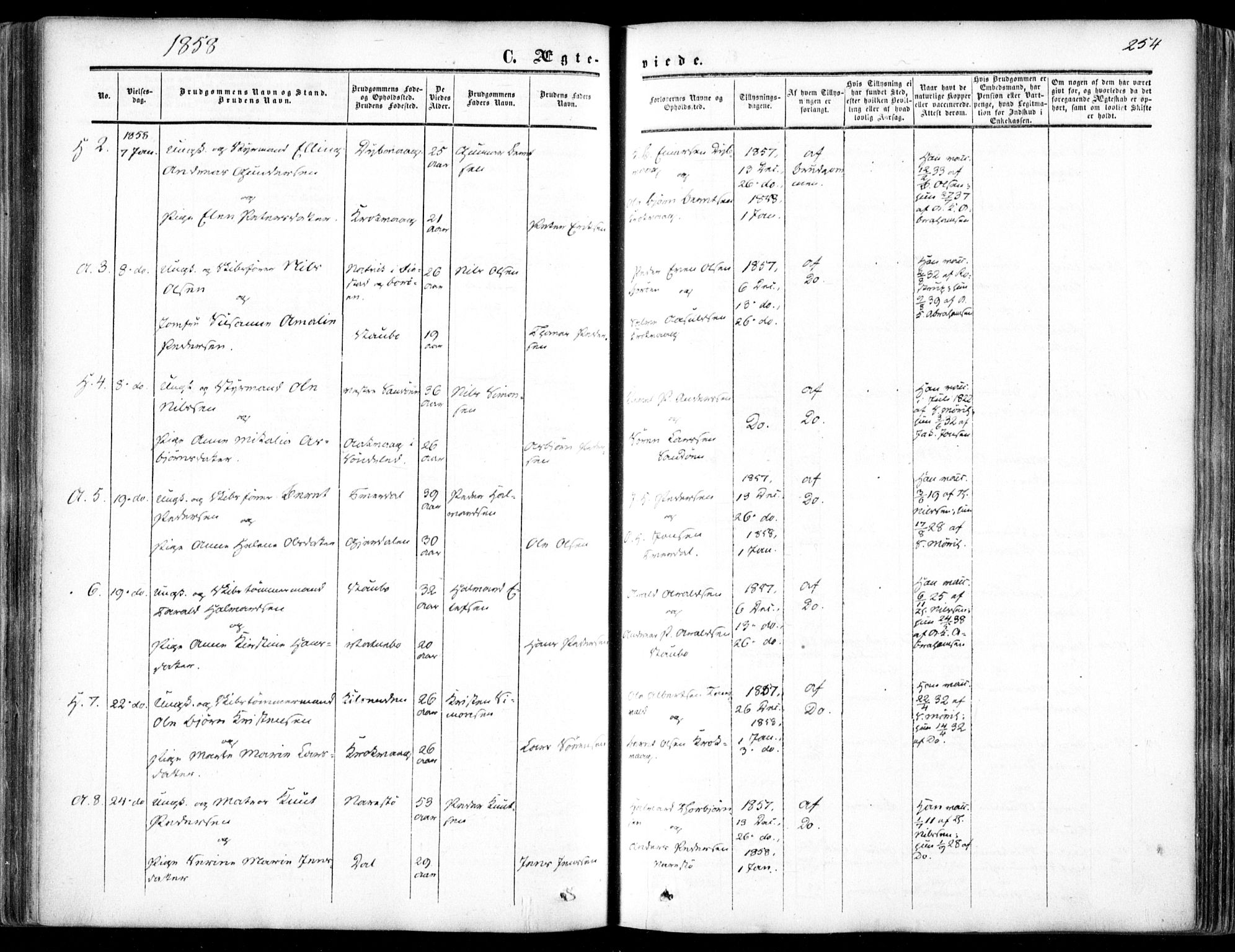 Dypvåg sokneprestkontor, AV/SAK-1111-0007/F/Fa/Faa/L0006: Parish register (official) no. A 6, 1855-1872, p. 254