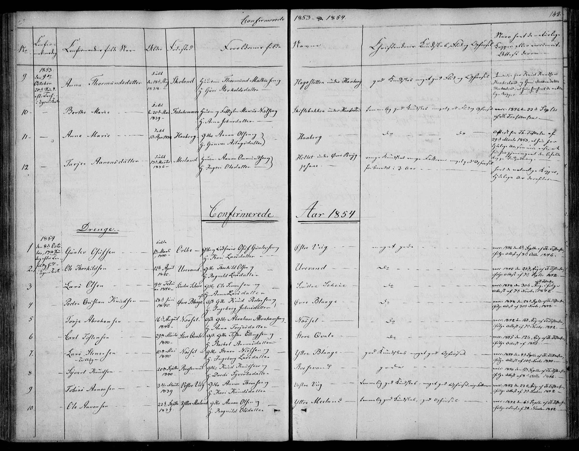 Hægebostad sokneprestkontor, AV/SAK-1111-0024/F/Fa/Fab/L0002: Parish register (official) no. A 2, 1836-1872, p. 142