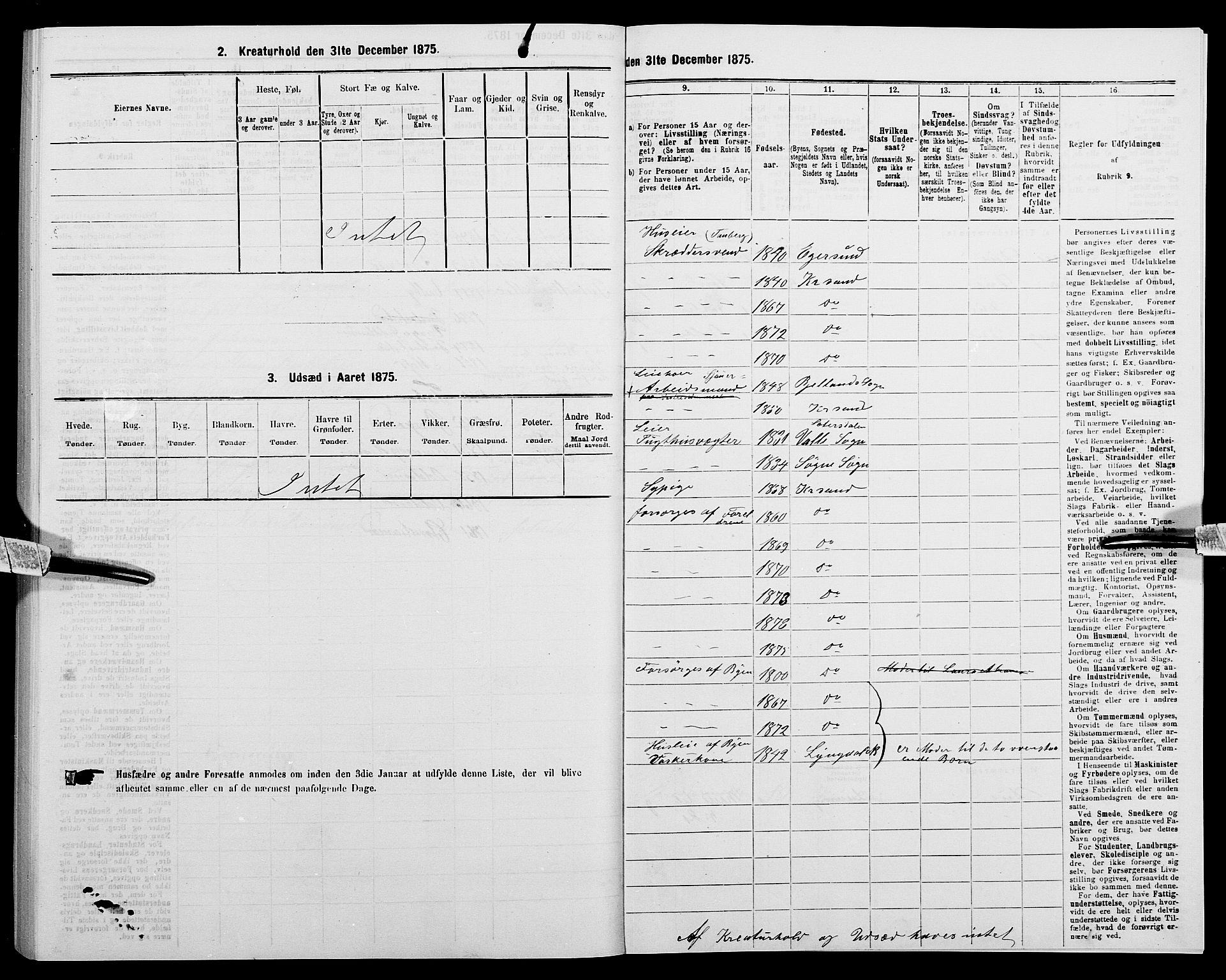 SAK, 1875 census for 1001P Kristiansand, 1875, p. 745