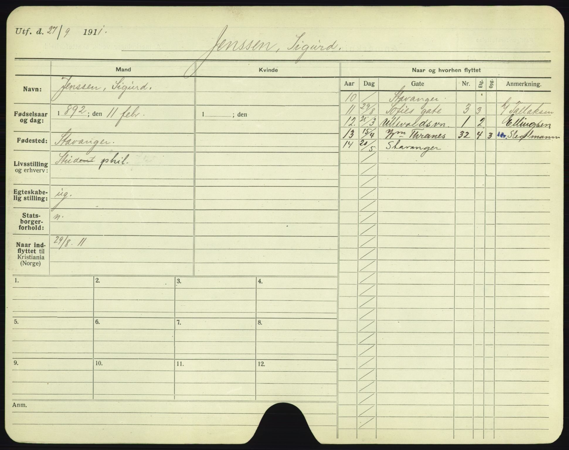 Oslo folkeregister, Registerkort, SAO/A-11715/F/Fa/Fac/L0005: Menn, 1906-1914, p. 377a