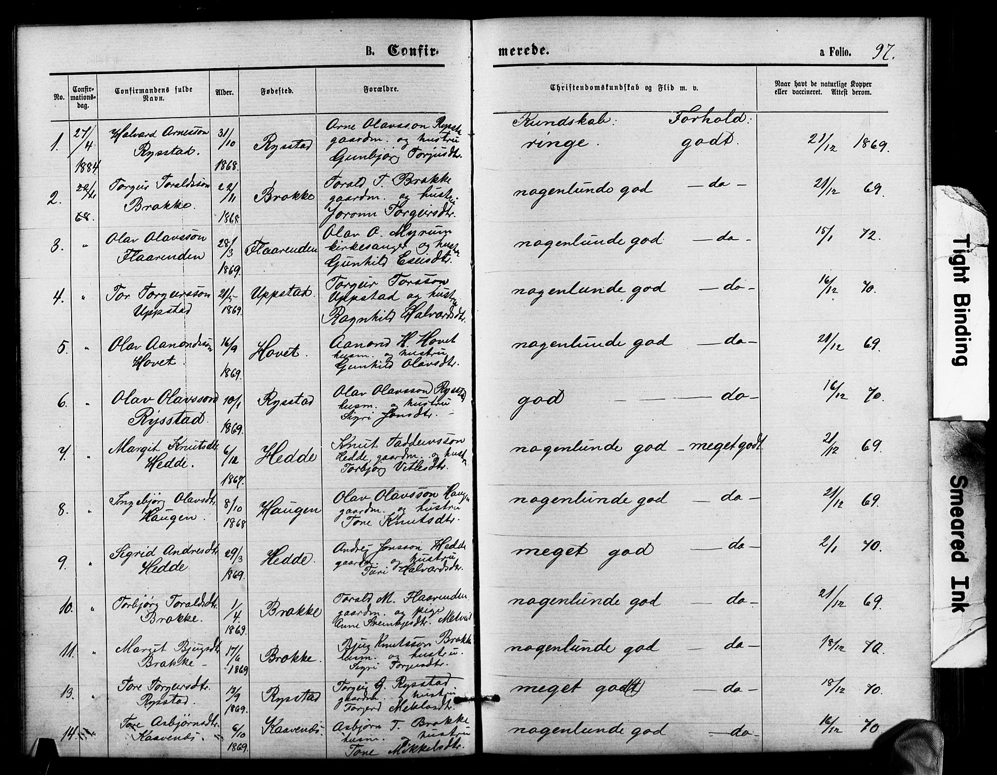 Valle sokneprestkontor, SAK/1111-0044/F/Fb/Fbb/L0002: Parish register (copy) no. B 2, 1875-1921, p. 97
