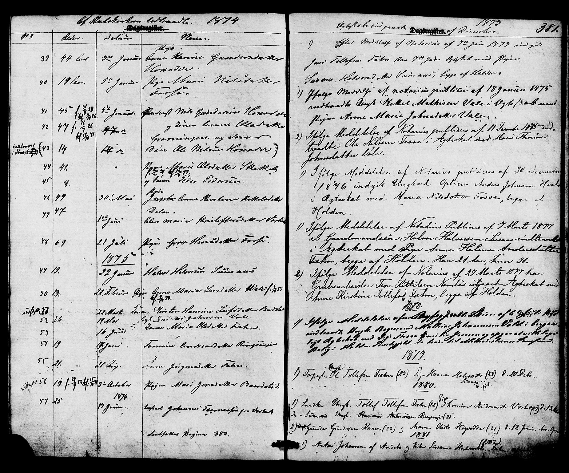 Holla kirkebøker, SAKO/A-272/F/Fa/L0007: Parish register (official) no. 7, 1869-1881, p. 381