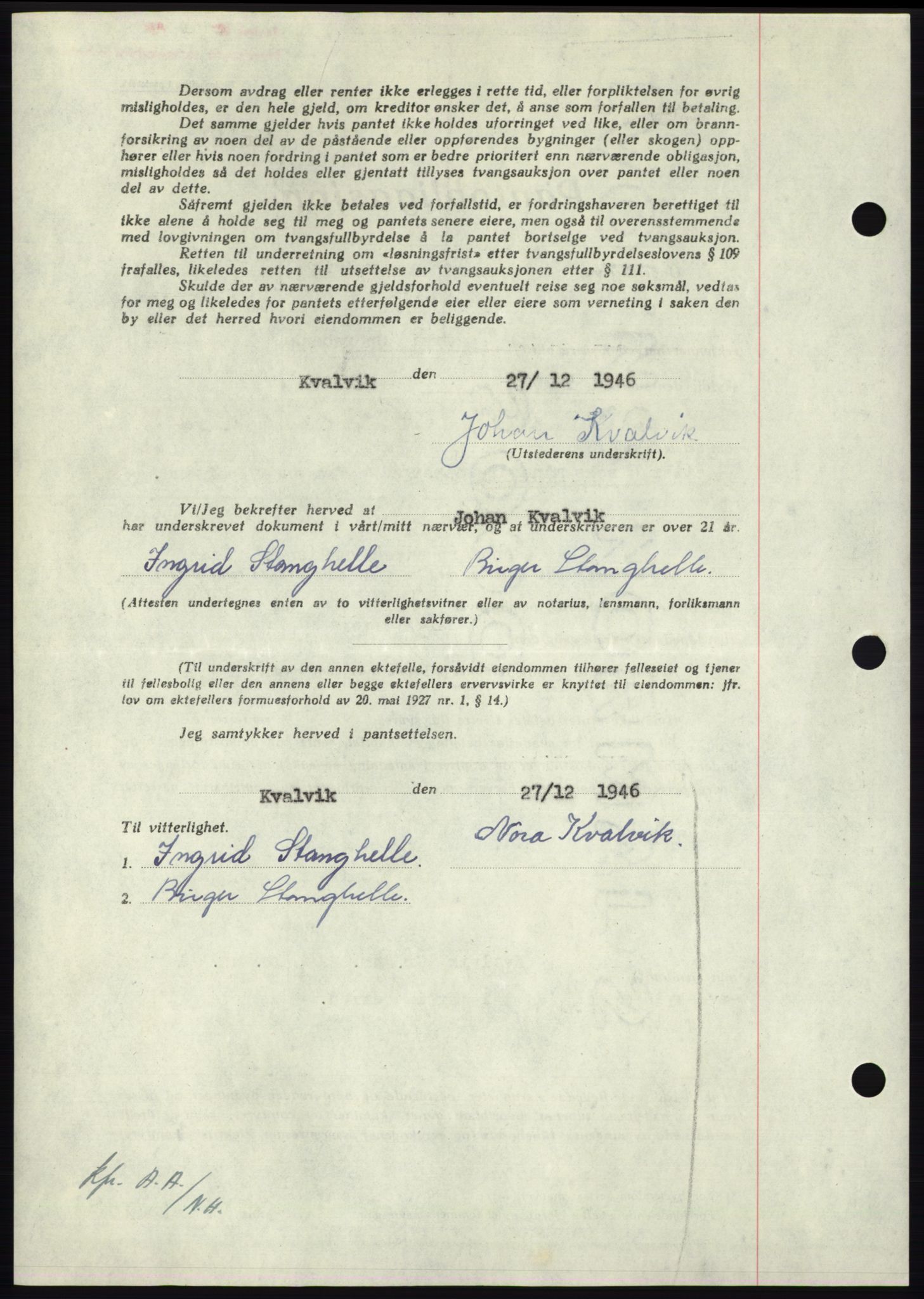 Nordmøre sorenskriveri, AV/SAT-A-4132/1/2/2Ca: Mortgage book no. B95, 1946-1947, Diary no: : 2721/1946