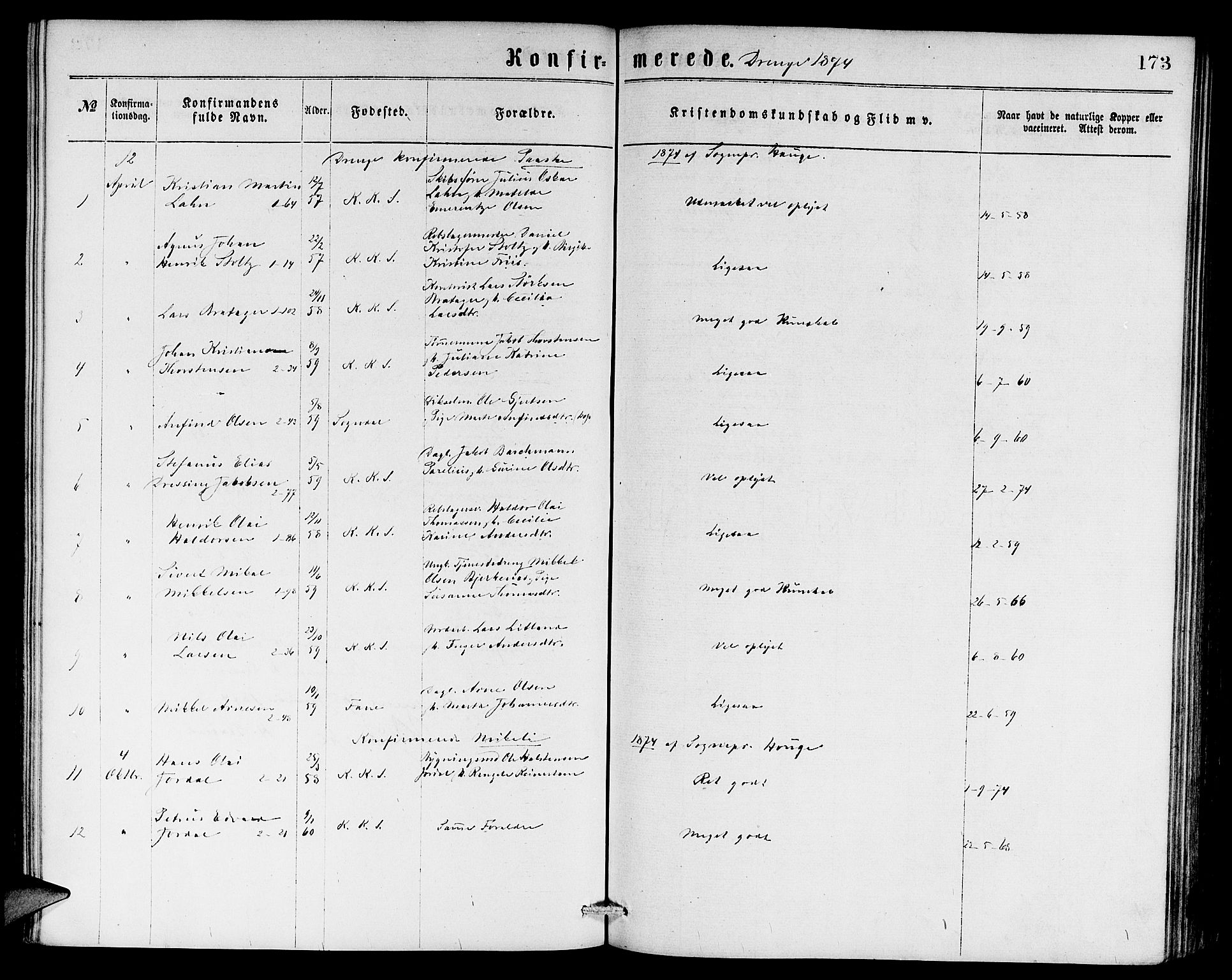 Sandviken Sokneprestembete, SAB/A-77601/H/Hb: Parish register (copy) no. A 1, 1867-1879, p. 173