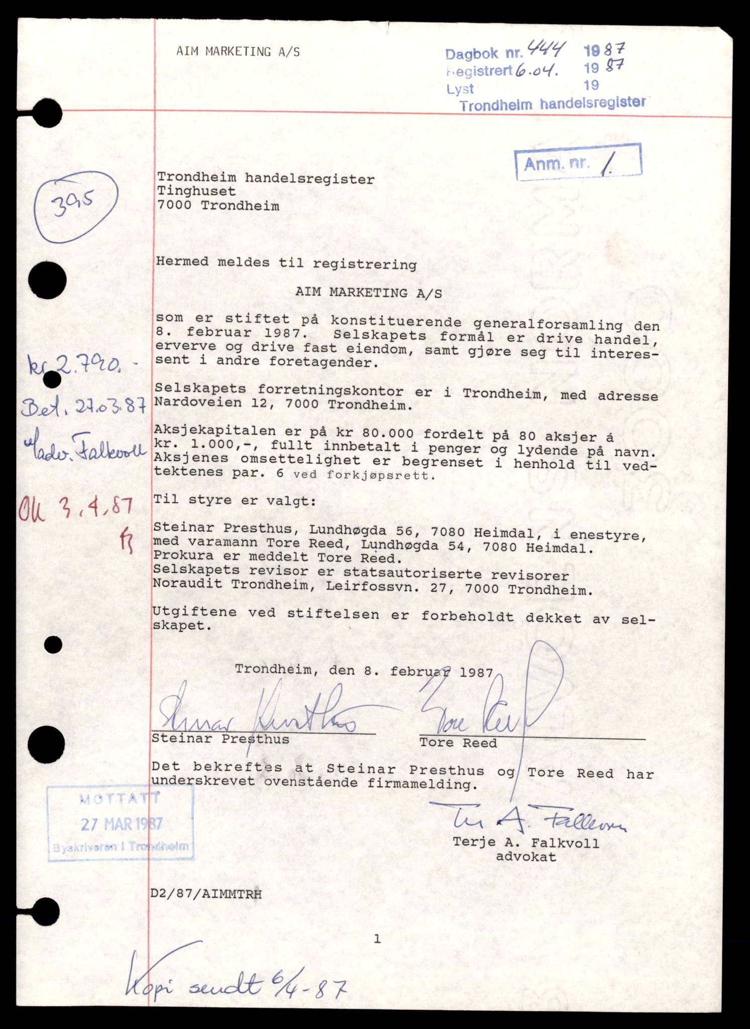 Trondheim byfogd, AV/SAT-A-0003/2/J/Jd/Jdb/L0110: Aksjeselskap, andelslag og borettslag, A-C, 1989-1990, p. 7