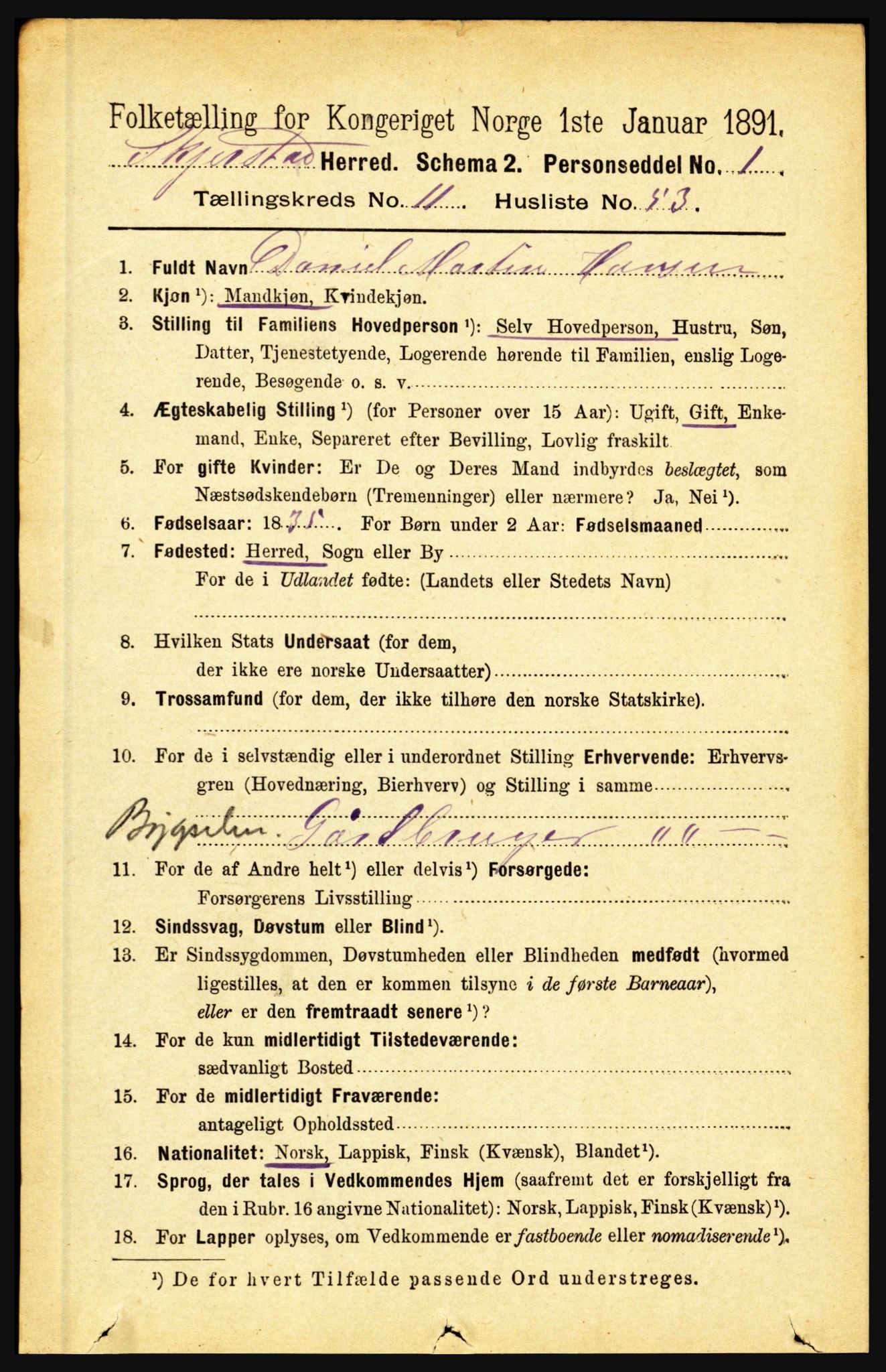 RA, 1891 census for 1842 Skjerstad, 1891, p. 3961