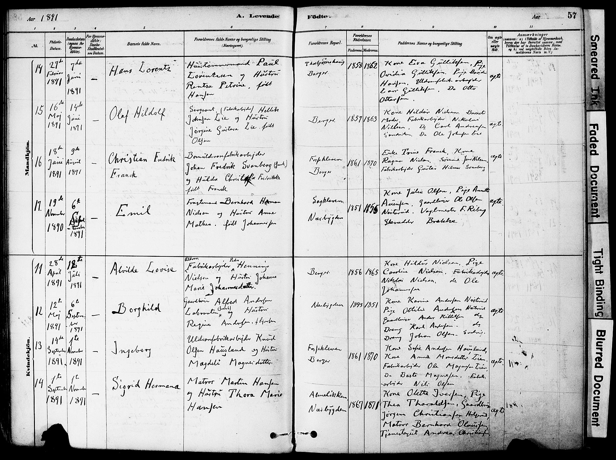 Strømm kirkebøker, AV/SAKO-A-322/F/Fa/L0004: Parish register (official) no. I 4, 1878-1899, p. 57