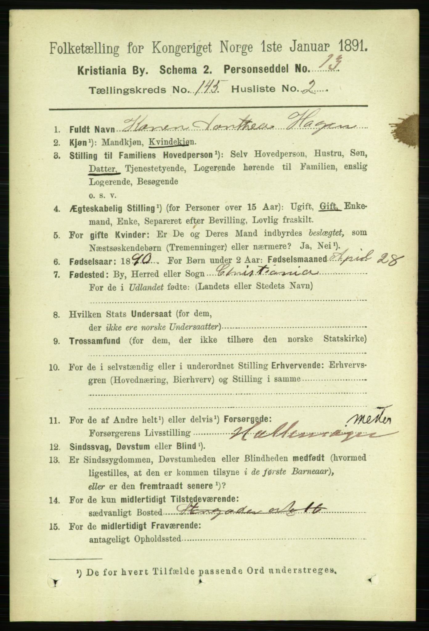 RA, 1891 census for 0301 Kristiania, 1891, p. 79398