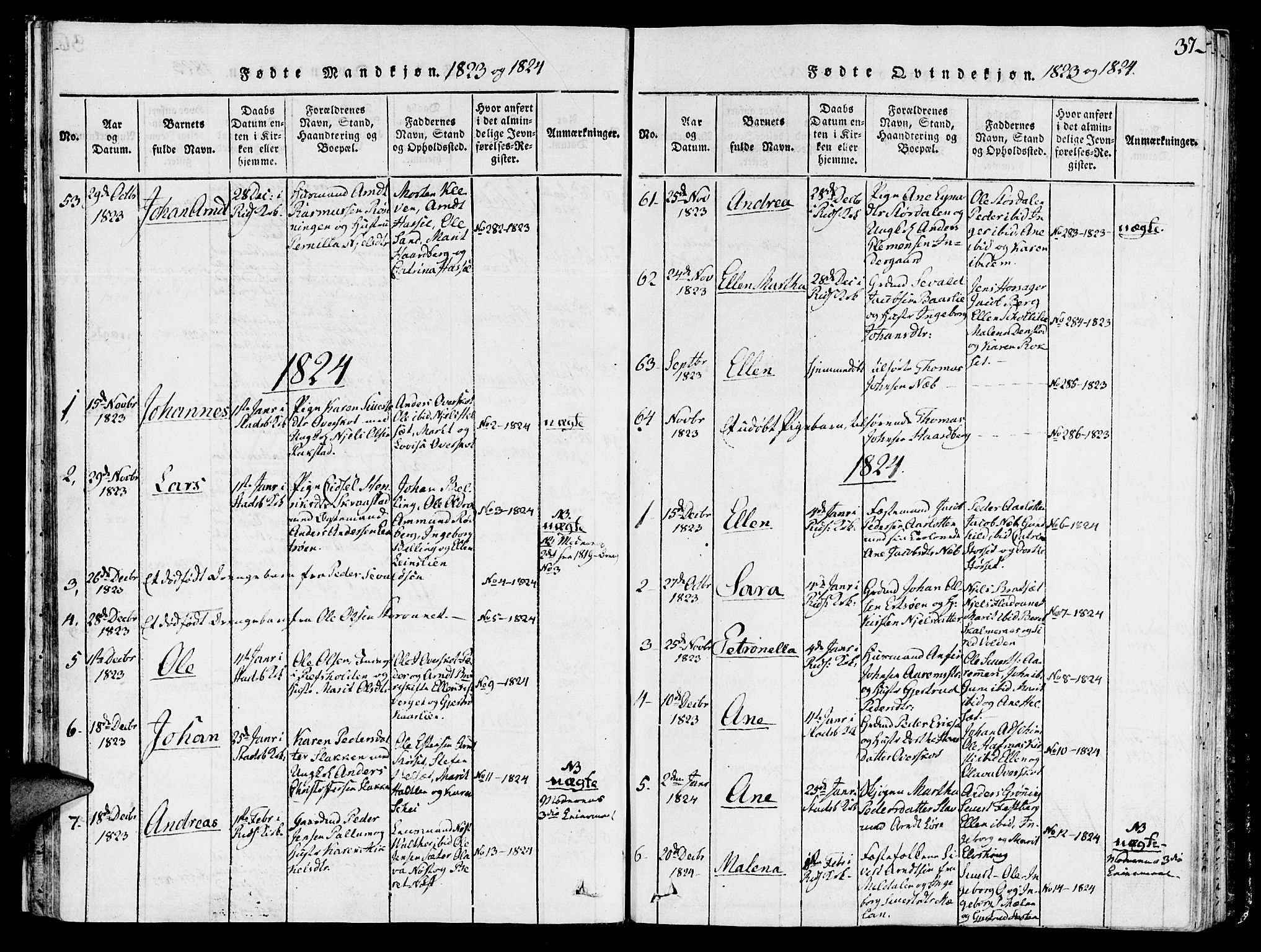 Ministerialprotokoller, klokkerbøker og fødselsregistre - Sør-Trøndelag, SAT/A-1456/646/L0608: Parish register (official) no. 646A06, 1816-1825, p. 37
