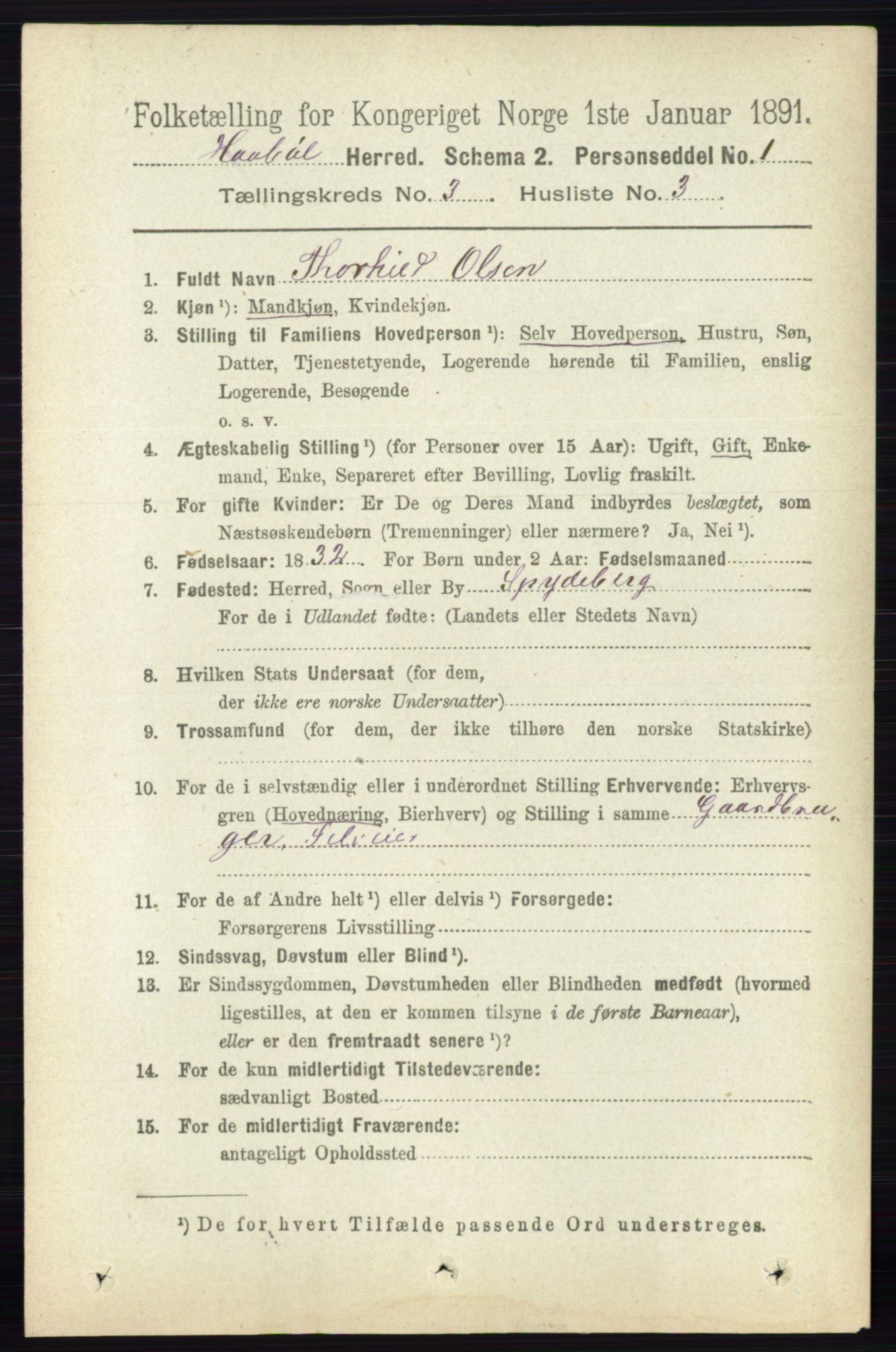 RA, 1891 census for 0138 Hobøl, 1891, p. 1722