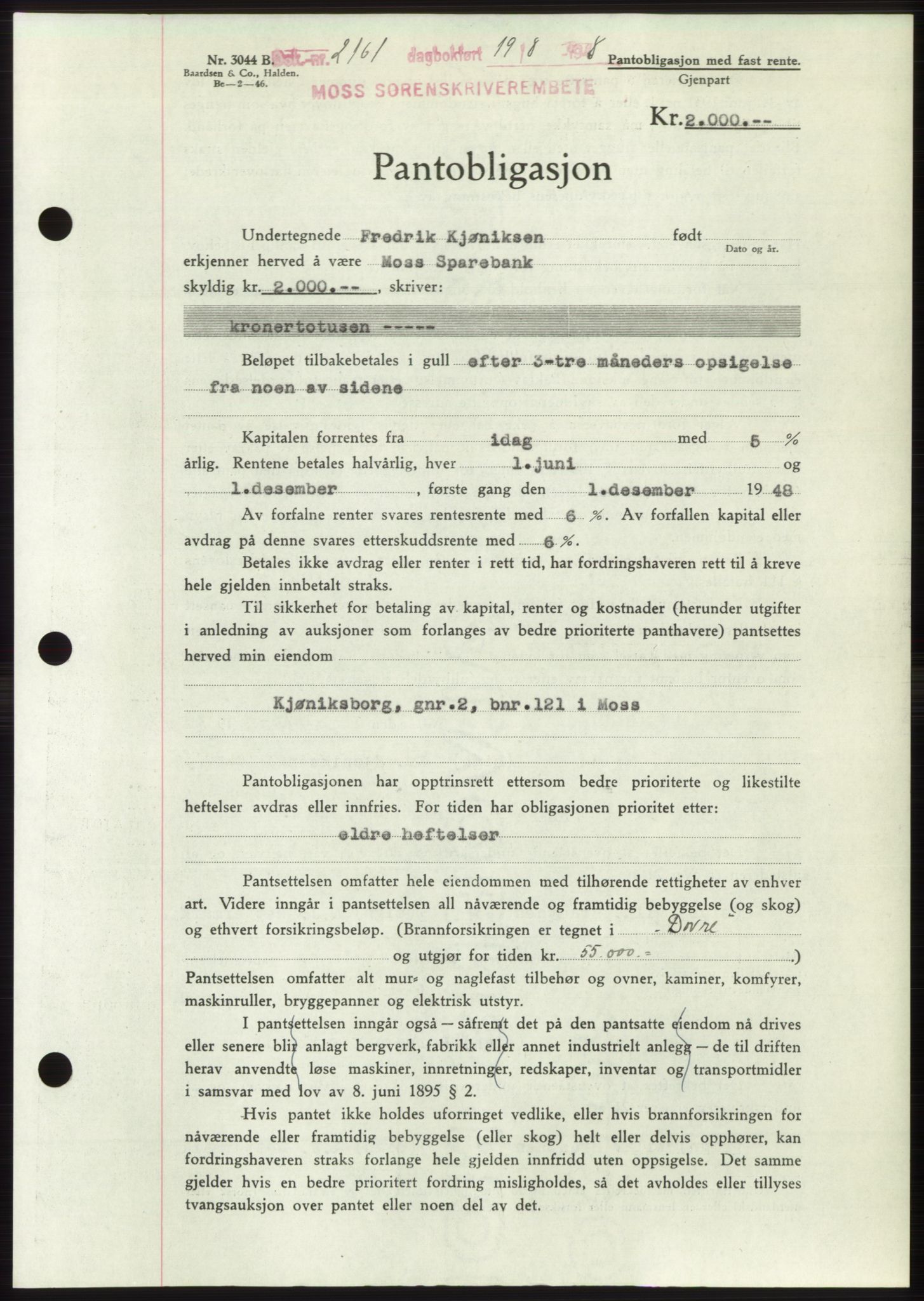 Moss sorenskriveri, AV/SAO-A-10168: Mortgage book no. B20, 1948-1948, Diary no: : 2161/1948