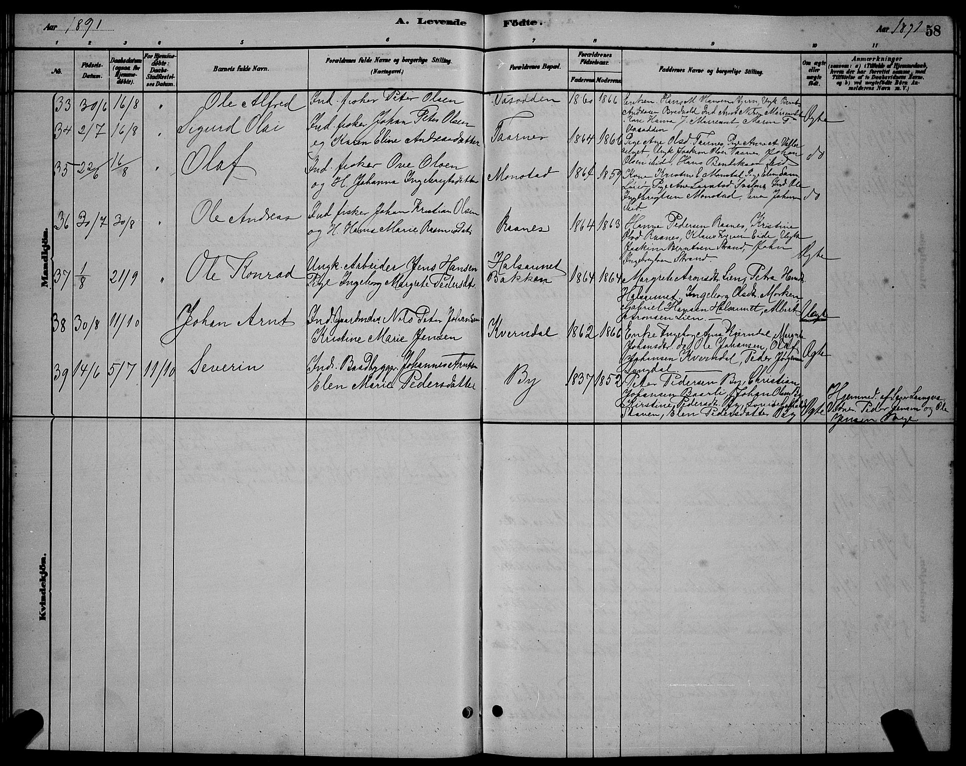 Ministerialprotokoller, klokkerbøker og fødselsregistre - Sør-Trøndelag, SAT/A-1456/655/L0687: Parish register (copy) no. 655C03, 1880-1898, p. 58