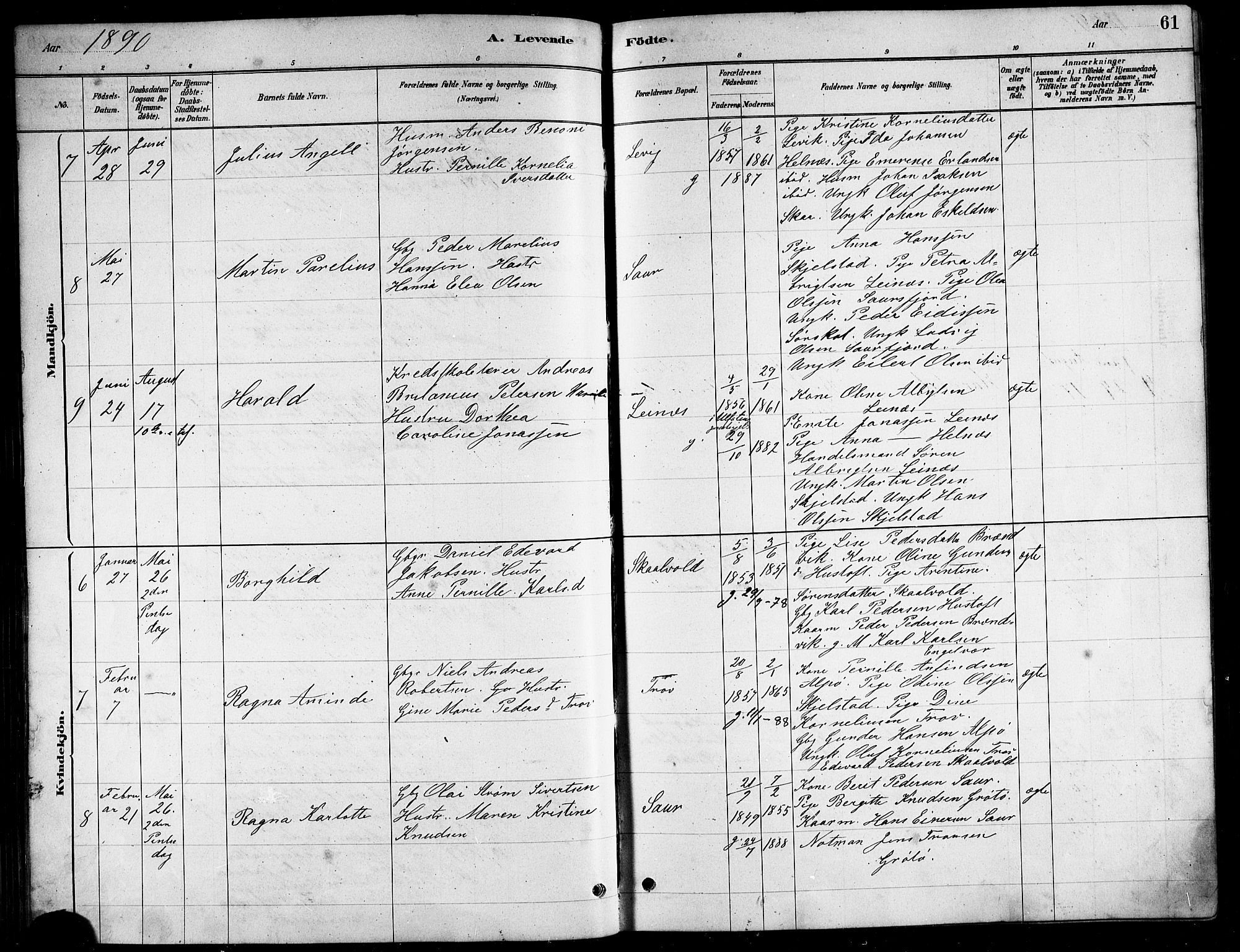 Ministerialprotokoller, klokkerbøker og fødselsregistre - Nordland, AV/SAT-A-1459/857/L0828: Parish register (copy) no. 857C03, 1879-1908, p. 61