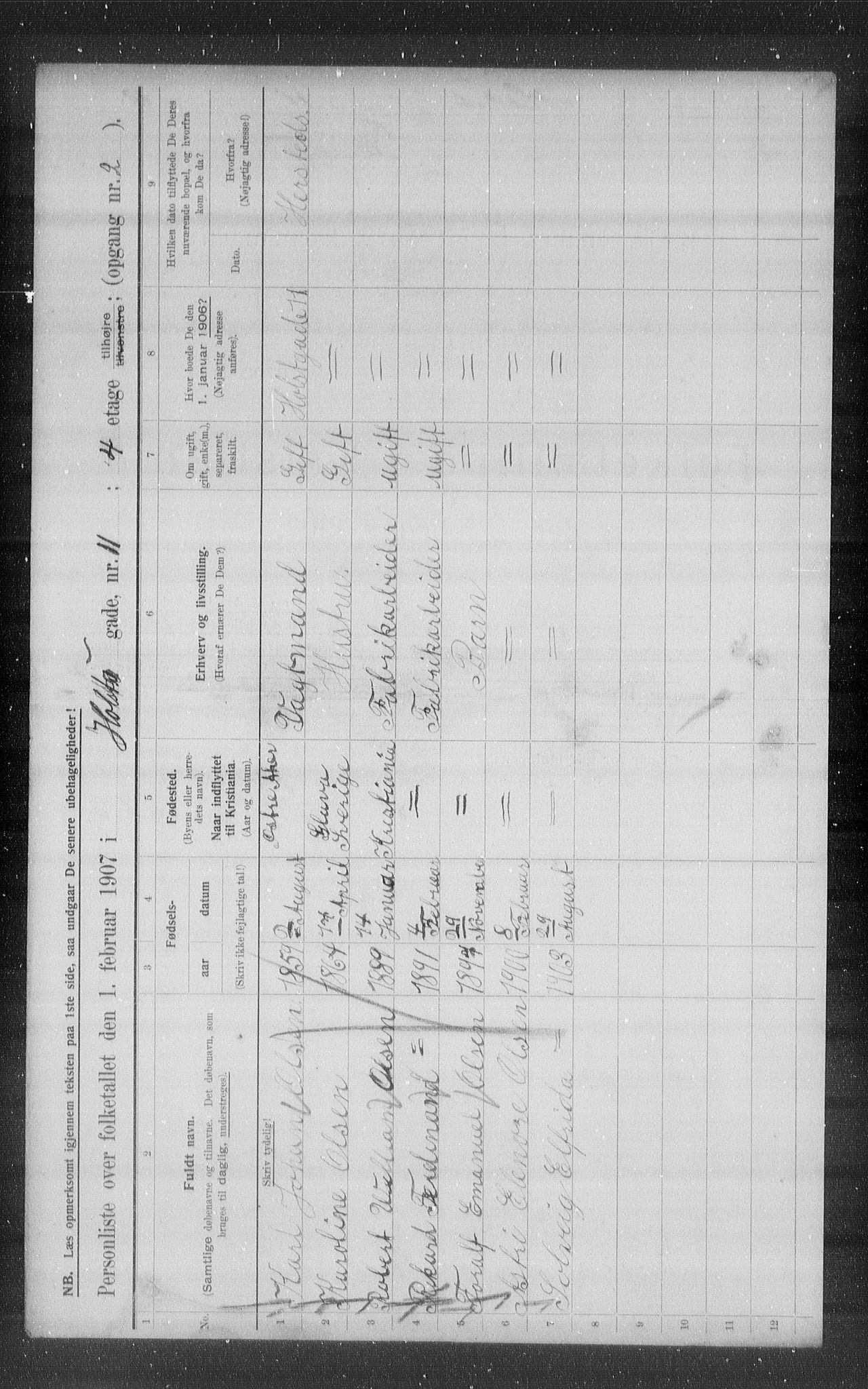 OBA, Municipal Census 1907 for Kristiania, 1907, p. 21105