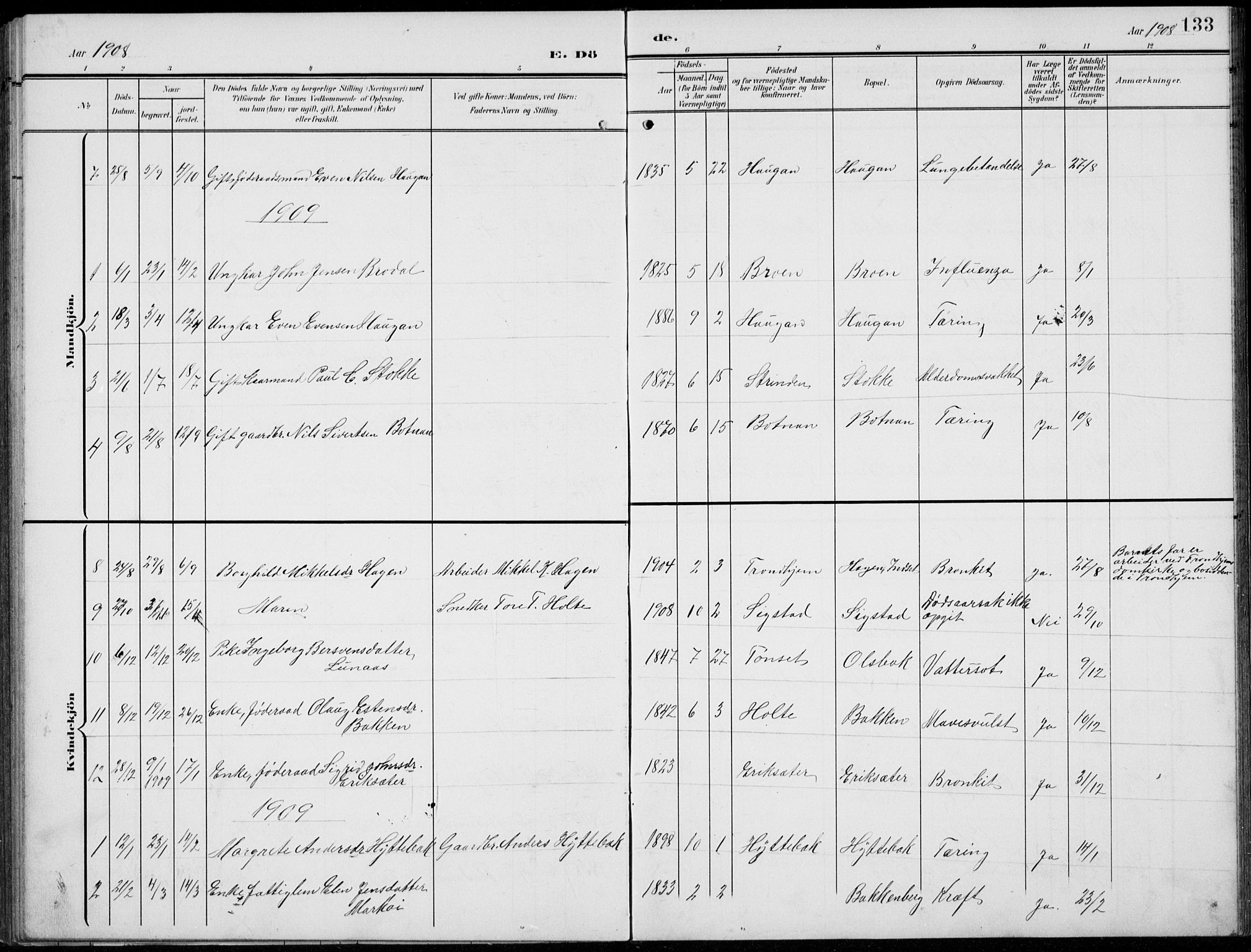 Kvikne prestekontor, SAH/PREST-064/H/Ha/Hab/L0004: Parish register (copy) no. 4, 1902-1937, p. 133